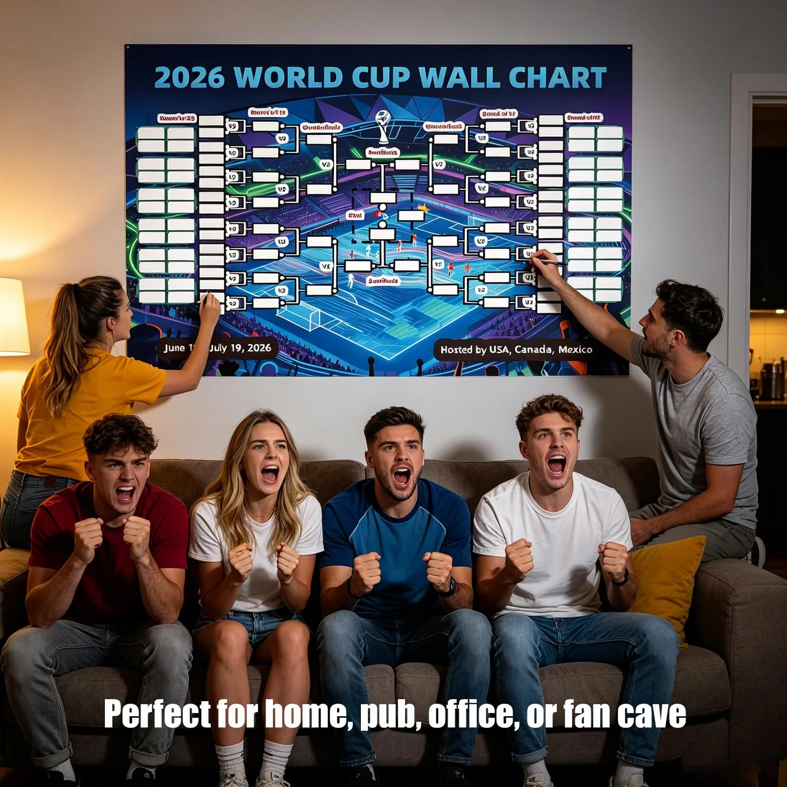 90 * 60cm Poster Coupe du monde de football 2026 Décoration pour fête de la Coupe du Monde Pour Les Fans De Football Et Faire La FêTe Crochets inclus