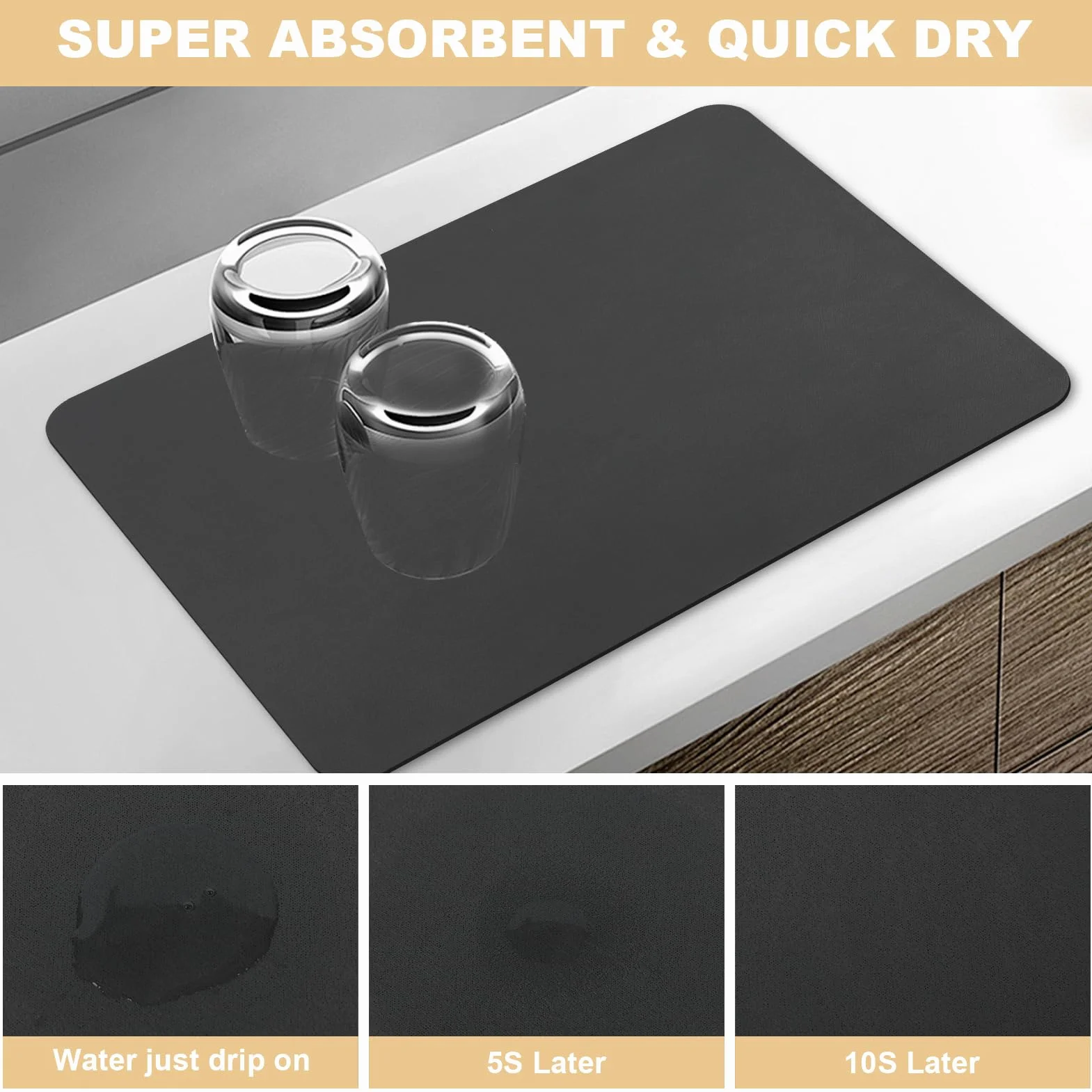 Tapis pour Machine à Café Dos en Caoutchouc Absorbant de Séchage pour Vaisselle