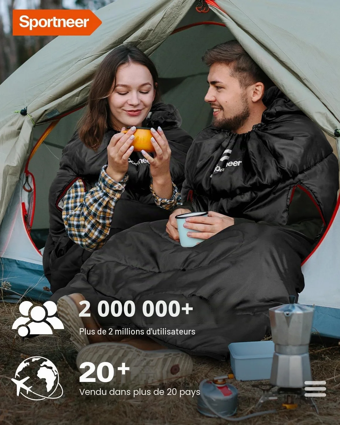 Sac de Couchage 3-4 Saisons 220 x 84 cm Imperméable Léger 1,9 kg Camping Plein Air