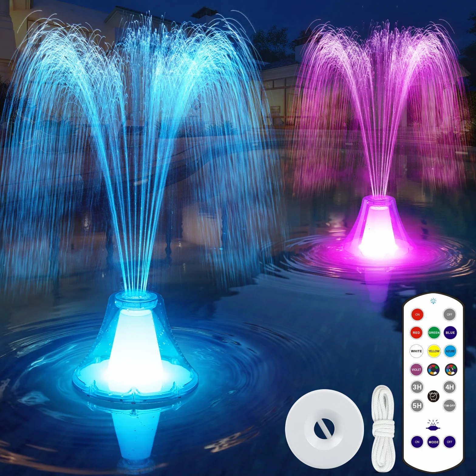 KingSom Fontaine Flottante Piscine Rechargeable avec Lumières Colorées, Télécommande, 3 Modes Pulvérisation & 10 Modes Lumière