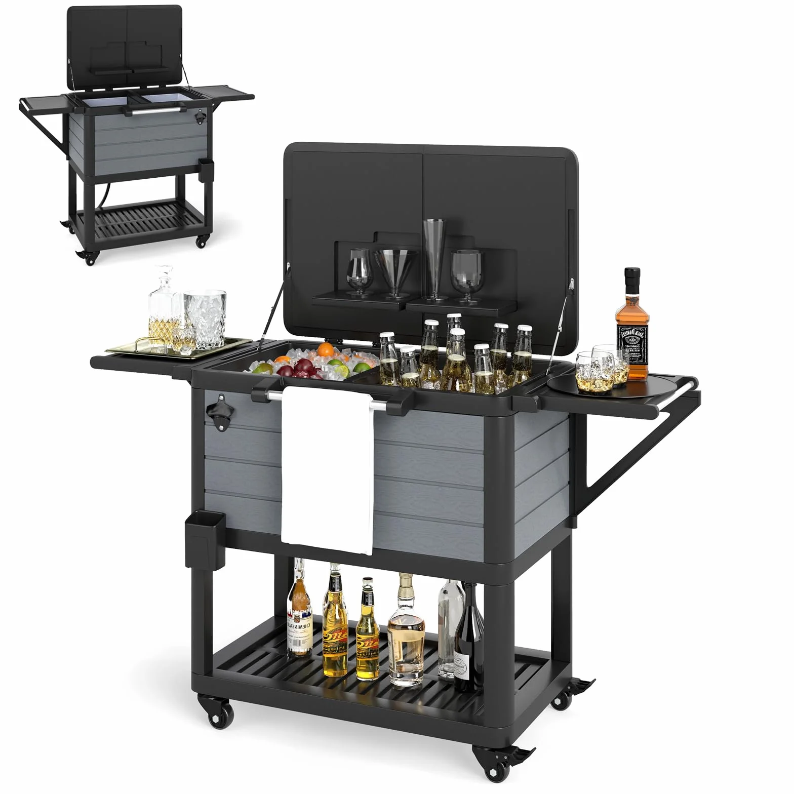 SOARS Glacière à Roulette 91 L, Bar Extérieur Mobile 83 x 50 x 85 cm, avec Séparateur Amovible