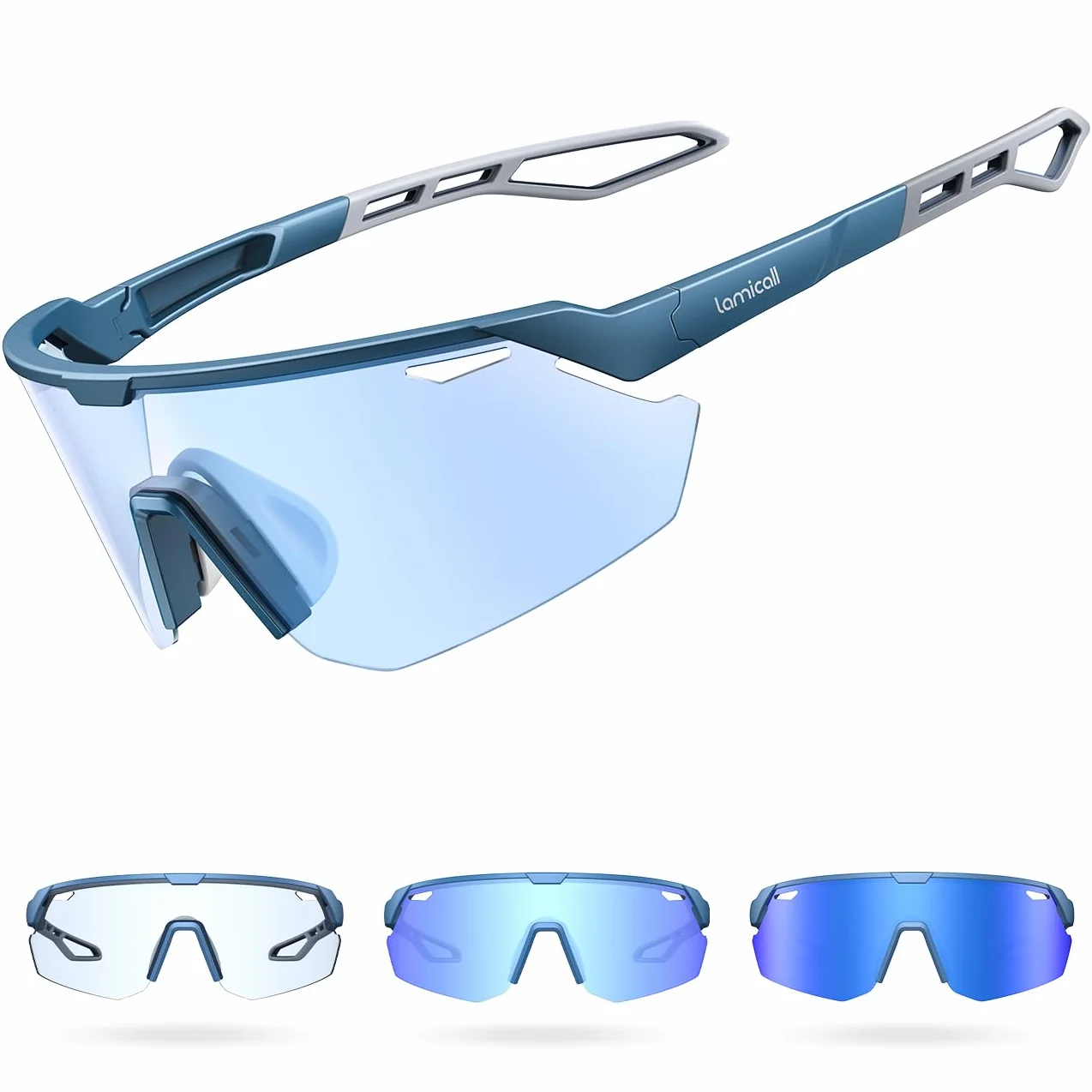 Lamicall Fotocromáticas Gafas Ciclismo Hombre - [3S Fotocromática] [28g Ultraligero-TR90] UV400 Protección, Almohadilla Nasal Ajustable, Gafas de Sol Deportivas Mujeres para Pesca/Running/Senderismo