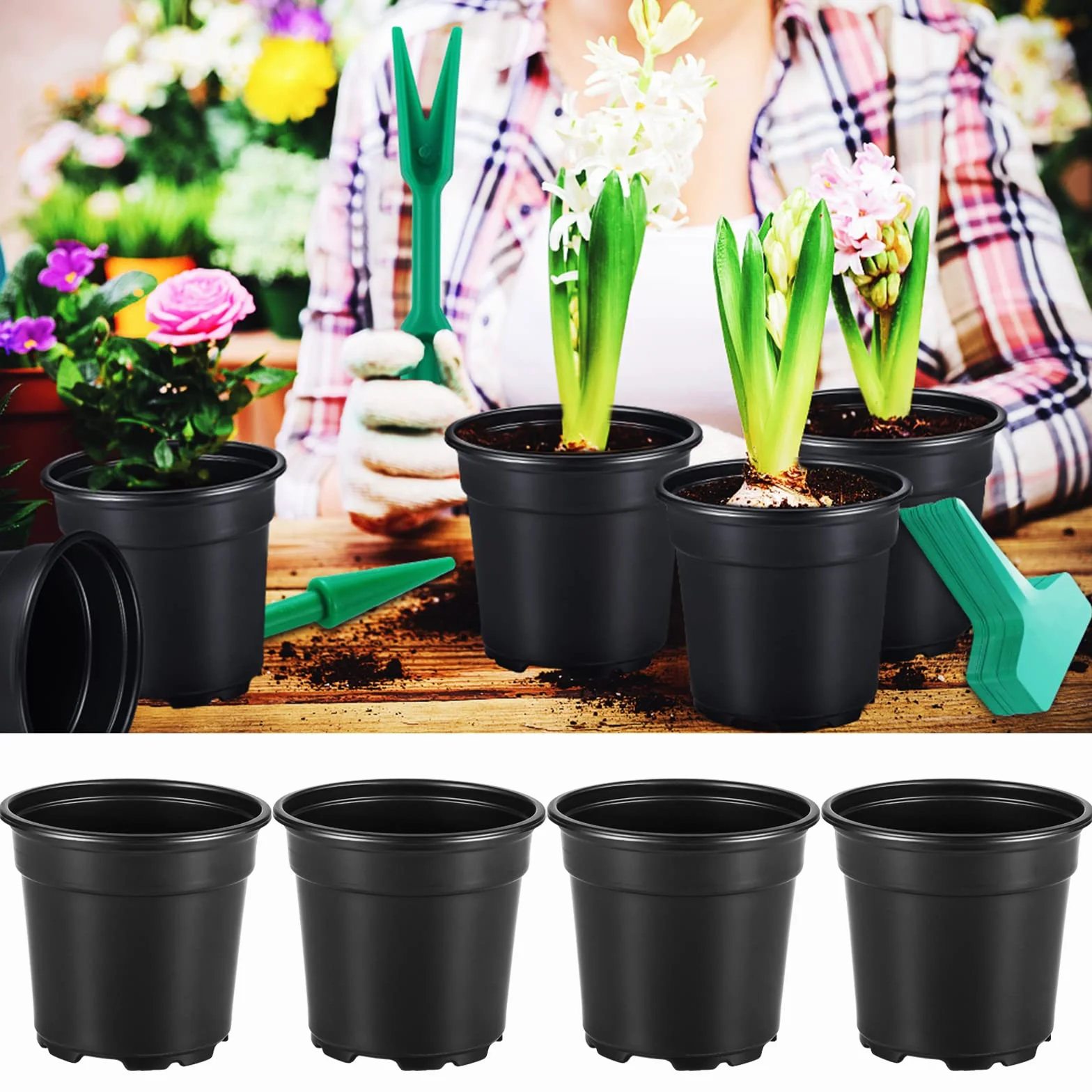 Coolty Lot de 100 pots de fleurs en polypropylène noir souple, 10,2 cm de diamètre