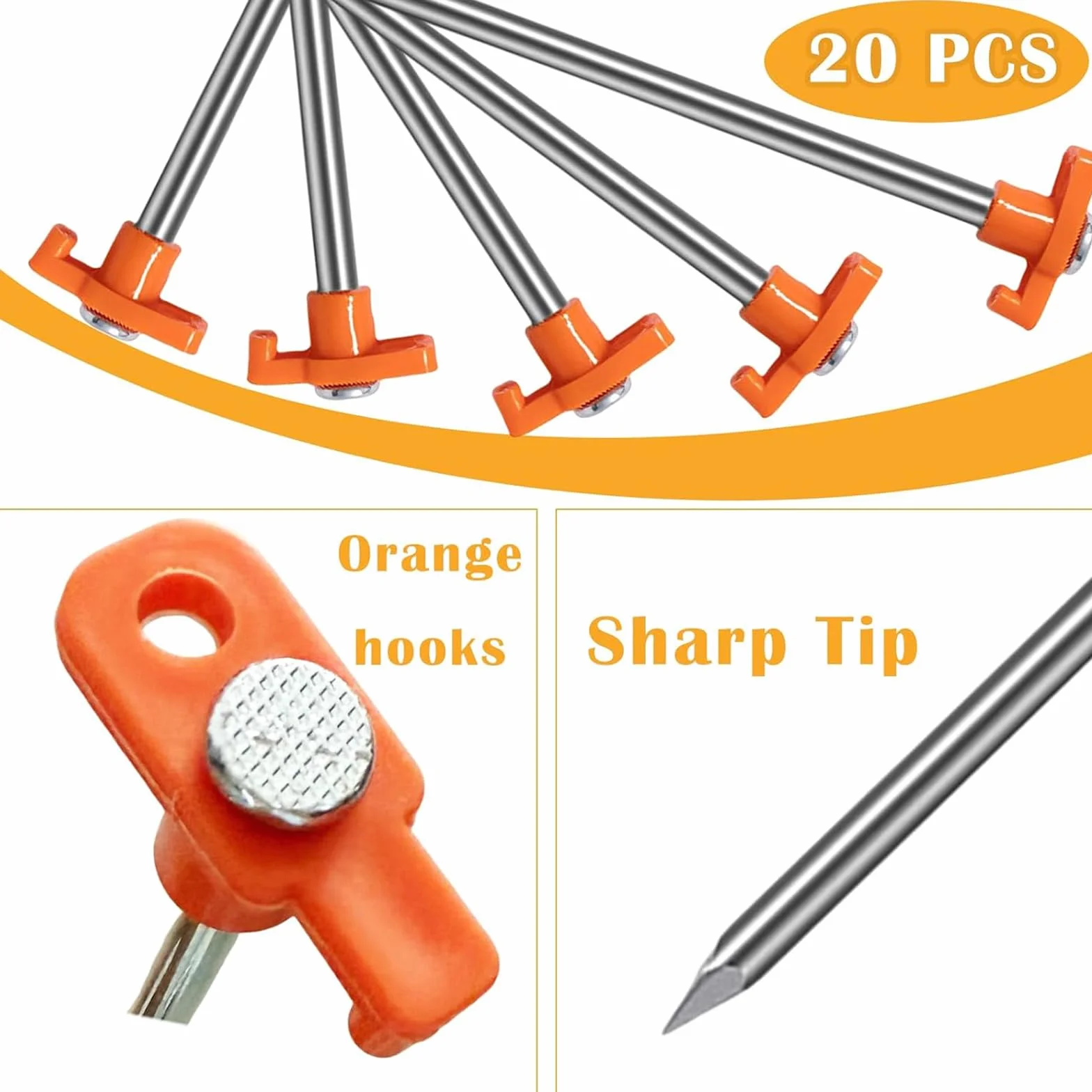 20pcs Piquets de Tente en Acier, Piquets de Tente Stables Piquets de Sol Antirouille, Piquets de Roche pour Le Camping et l'extérieur, Sardines Camping pour Surface Dure, Gazon