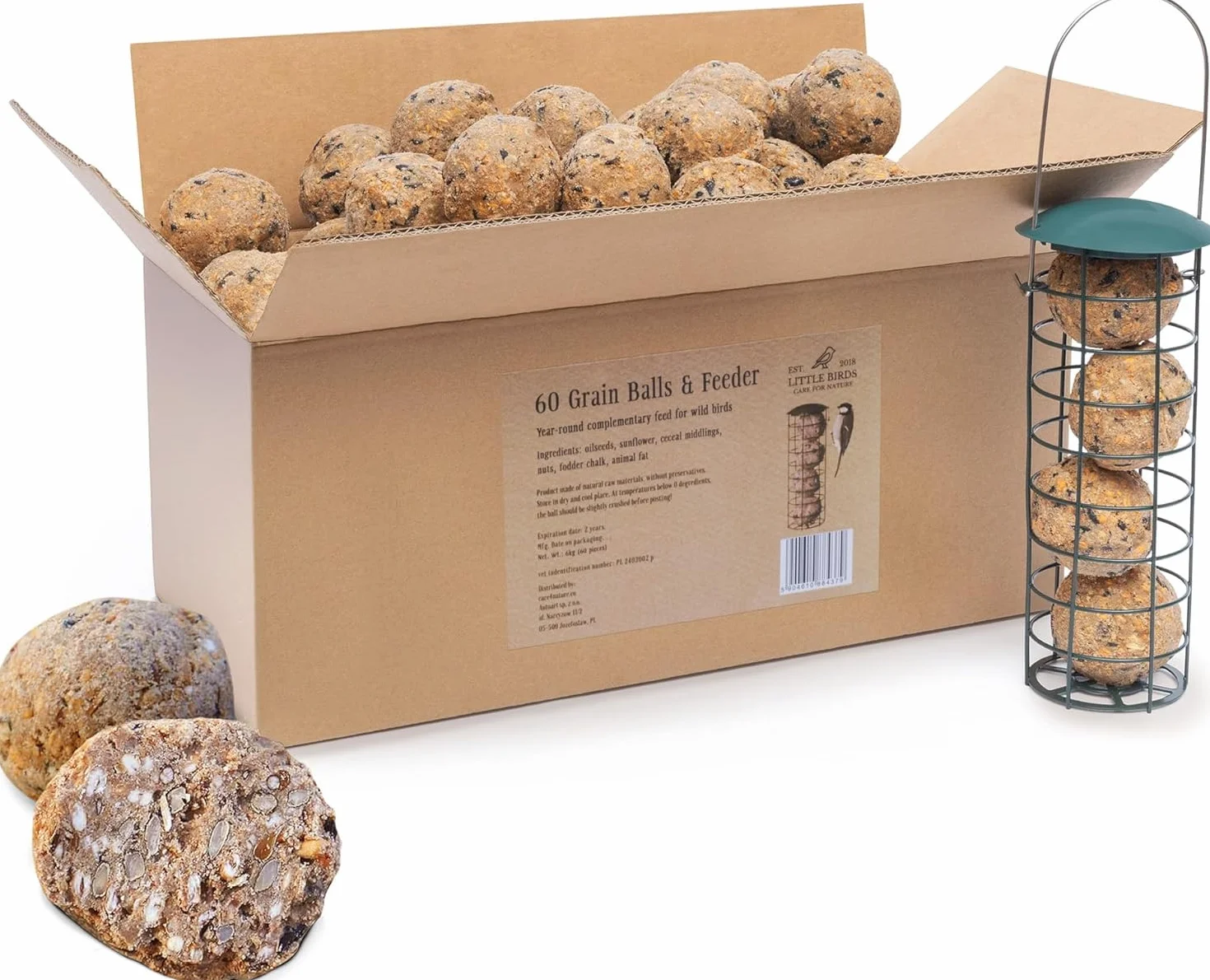 Care4Nature 60 Boules de Graisse Oiseaux du Jardin avec Mangeoire - Ingrédients Naturels