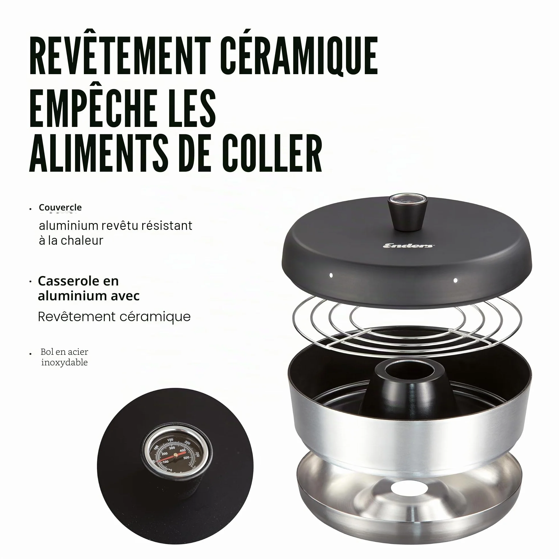 Enders® VAMO™ - Four mobile de camping - Pour cuire, cuire et cuisiner - Compatible avec cuisinières, barbecues ou plaques de cuisson - sauf induction - Capacité : environ 2,3 l - Thermomètre intégré