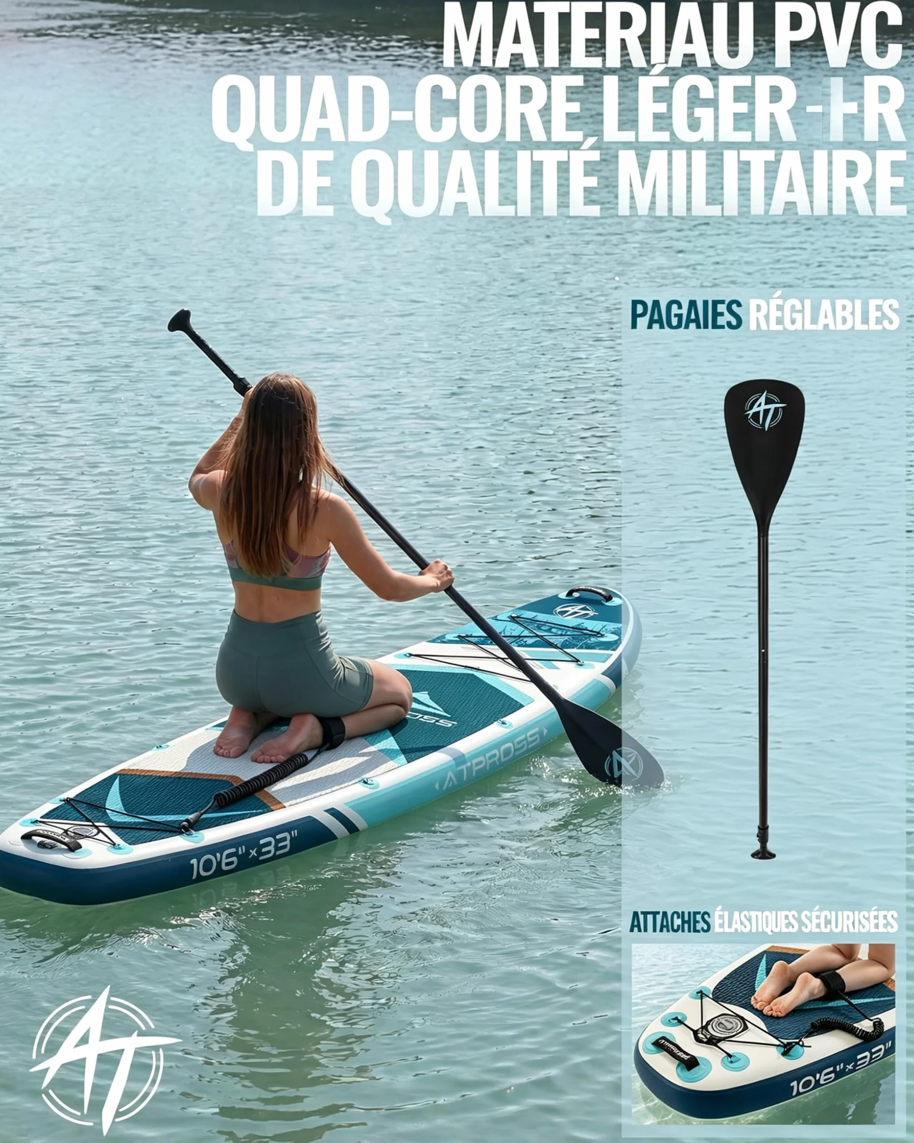 Stand Up Paddle Gonflable Adulte avec Siège Kayak & Accessoires, 320x84cm Planche de Sup Extra Large pour 2 Personnes, Charge 200kg, Kayak Gonflable 2 Places Stable et Antidérapant pour Surf