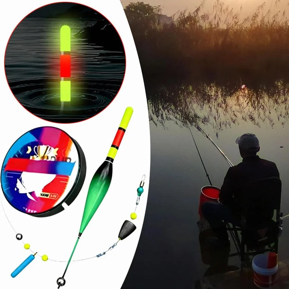 Ensemble ligne pêche automatique 100 m pré-noué flotteur changeant couleur eau douce salée