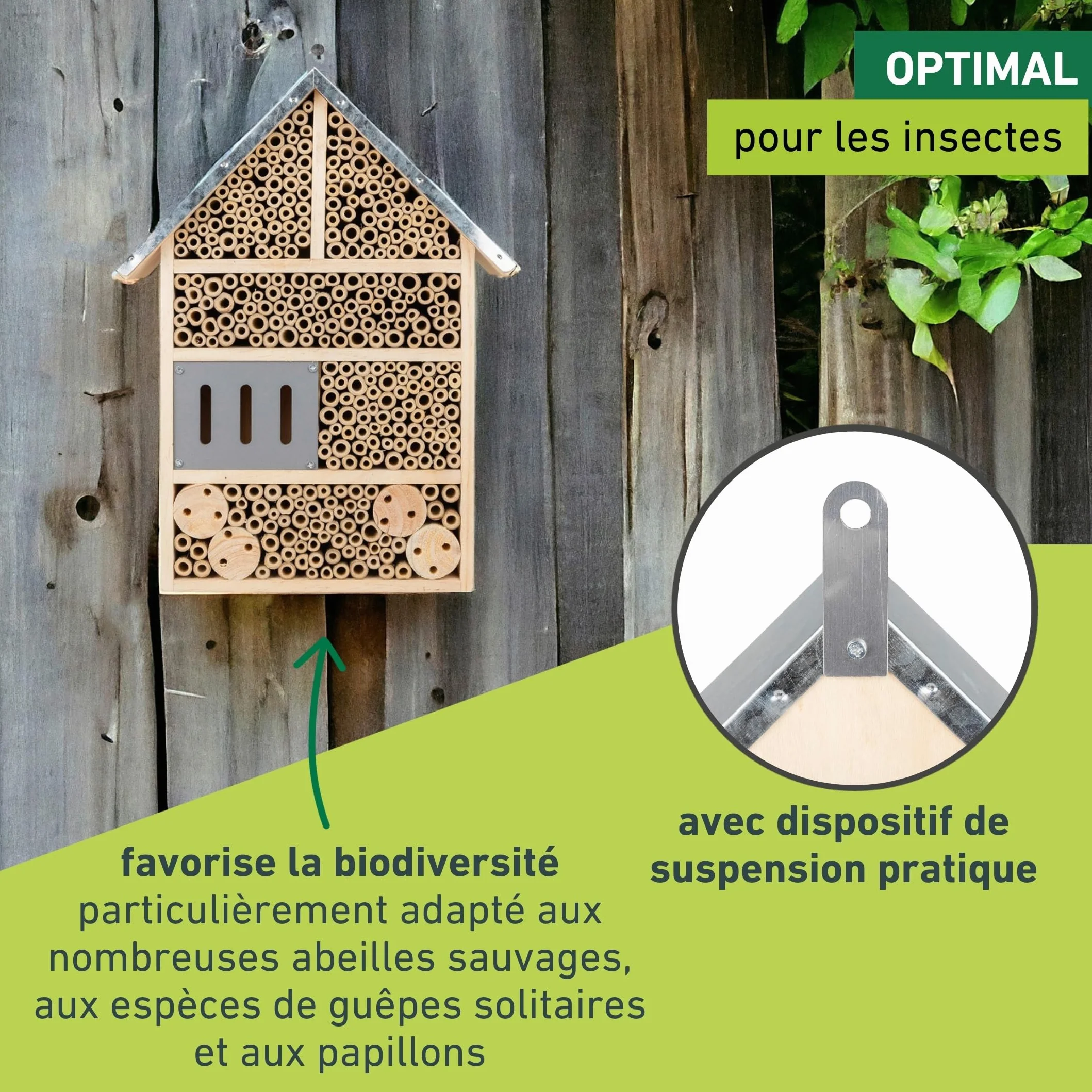 Windhager Hôtel à Insectes Colony Bois et Bambou - Abris pour Abeilles, Papillons, Coccinelles
