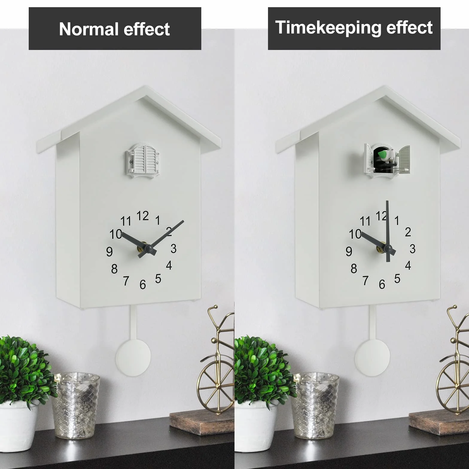 Horloge à Coucou Moderne Murale avec Pendule, Décoration Maison Salon Bureau Blanc