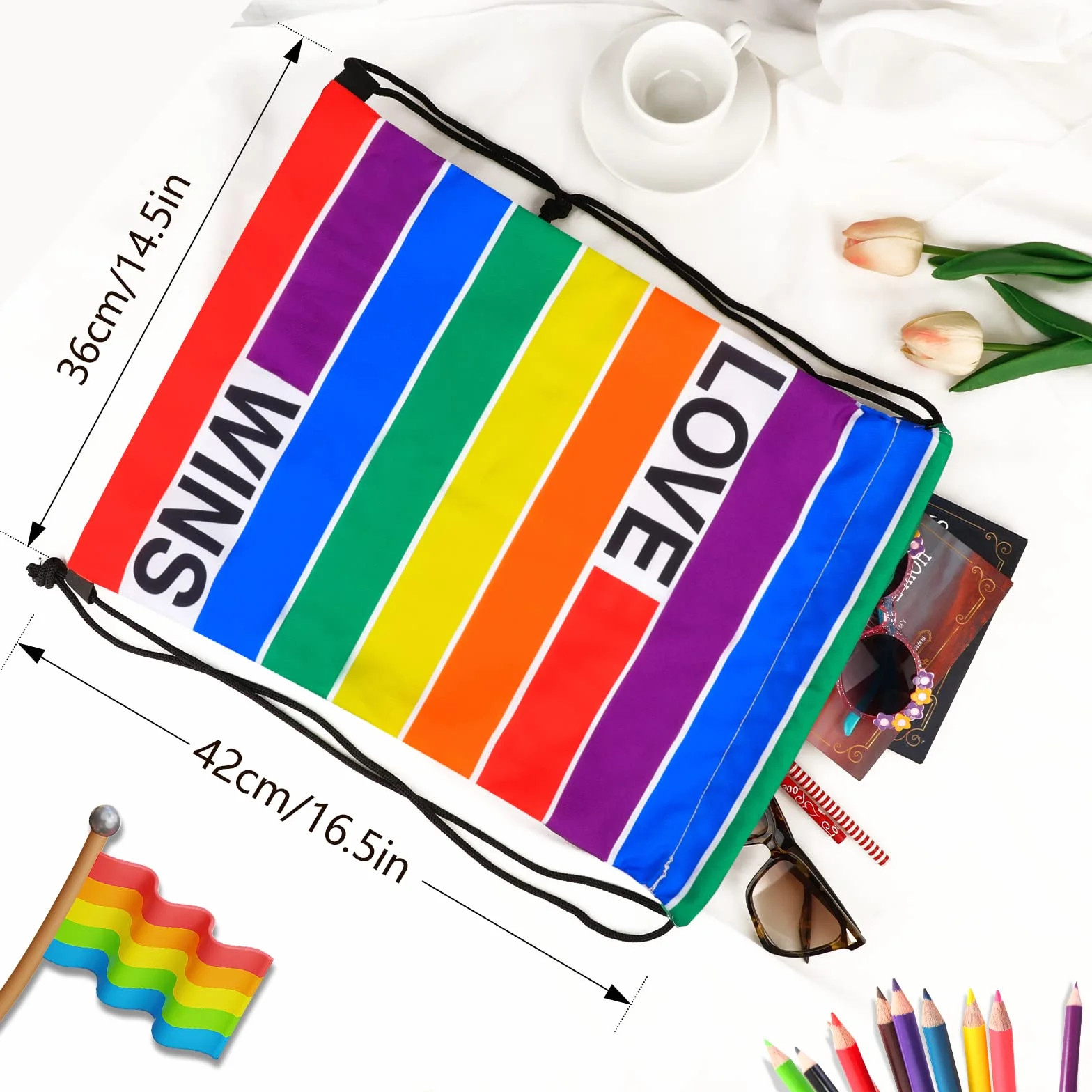 HOWAF Sac à Cordon Arc-en-Ciel LGBT Pride - Drapeau Gay Pride avec Bandeau Rainbow - Accessoires LGBTQ