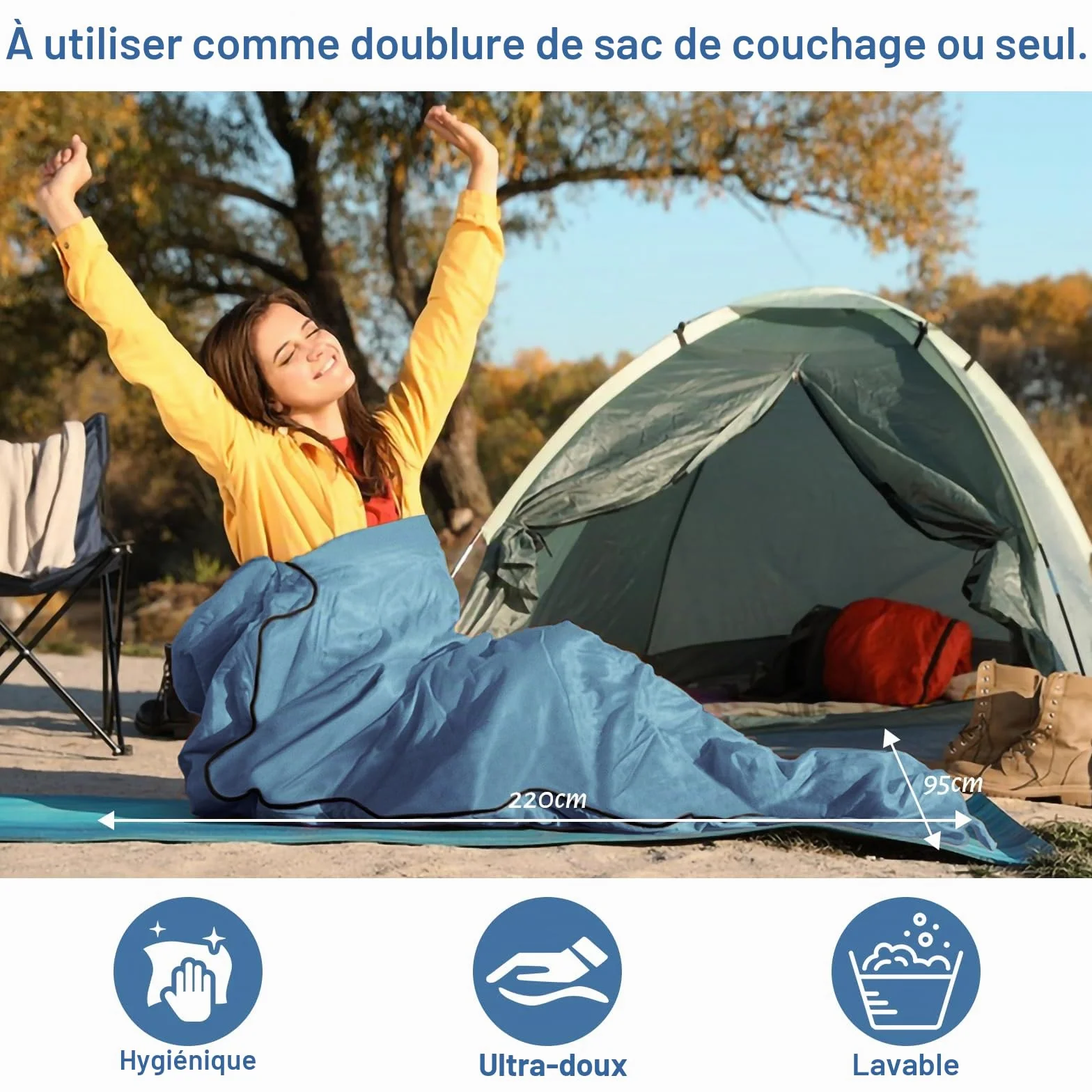 Sac de Couchage Cabane Adulte 2 en 1 avec Fermeture éclair, 95x220 cm