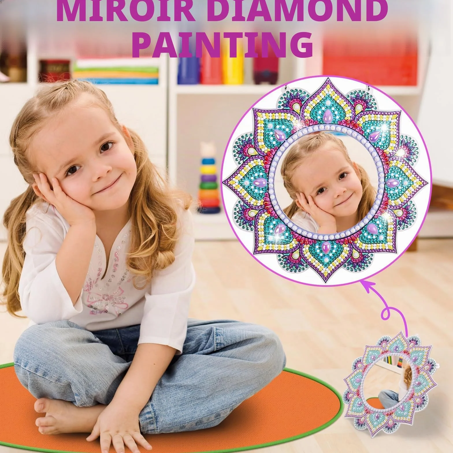 StarryTiger 5D Diamond Painting Mirror, Maquillage Jouet Miroir de Peinture Diamant, Enfant Activité Manuelle, Cadeaux pour Filles 5-12 Ans