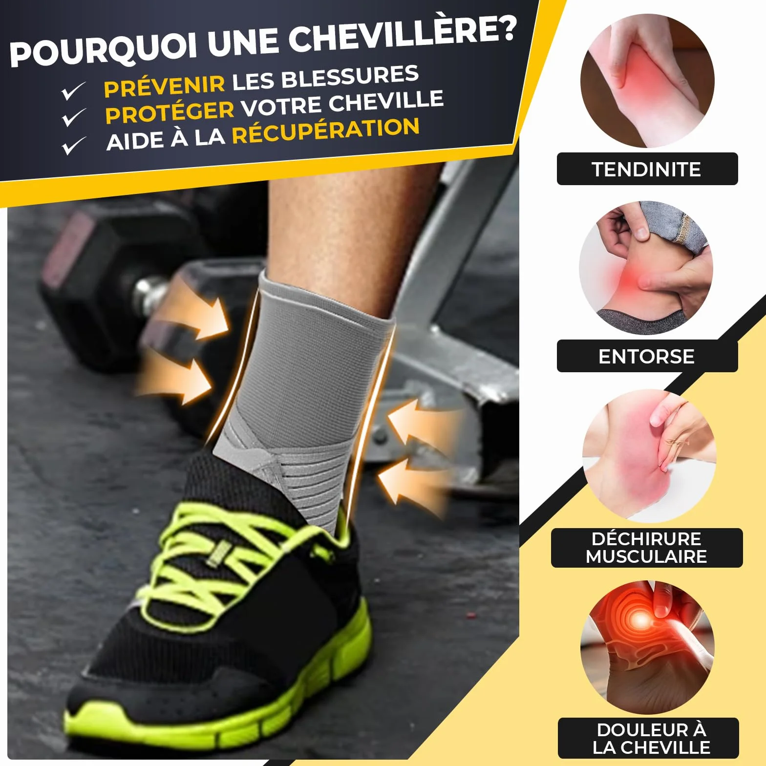 NEOtech Care Chevillière Compression AJUSTABLE - Protège-cheville pour gym sport - Ultra léger, élastique et respirant (Couleur grise, Taille M, 1 Unité)