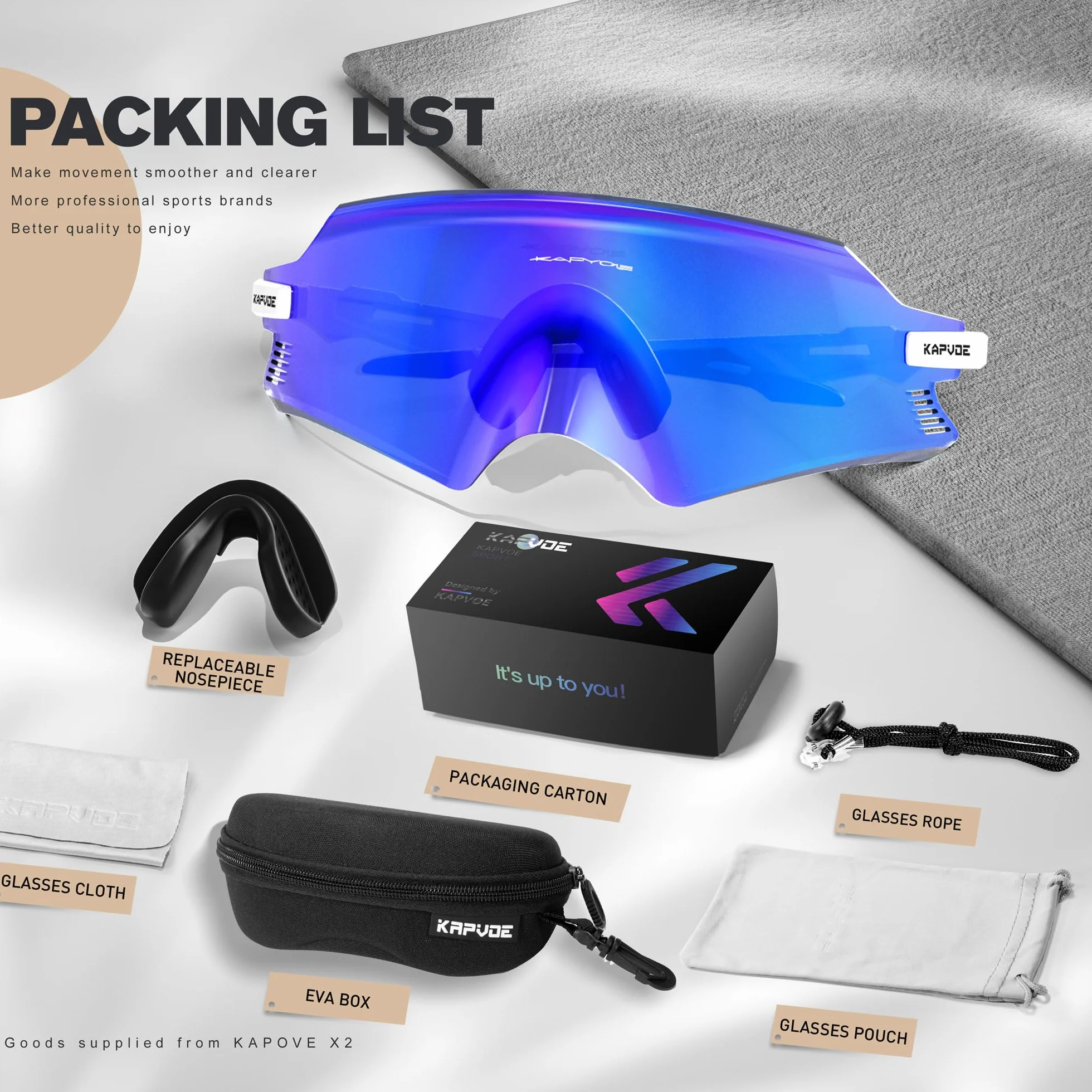 KAPVOE Lunettes de vélo VTT Sports Lunettes de soleil Vélo Moto BMX Hommes Femmes K2