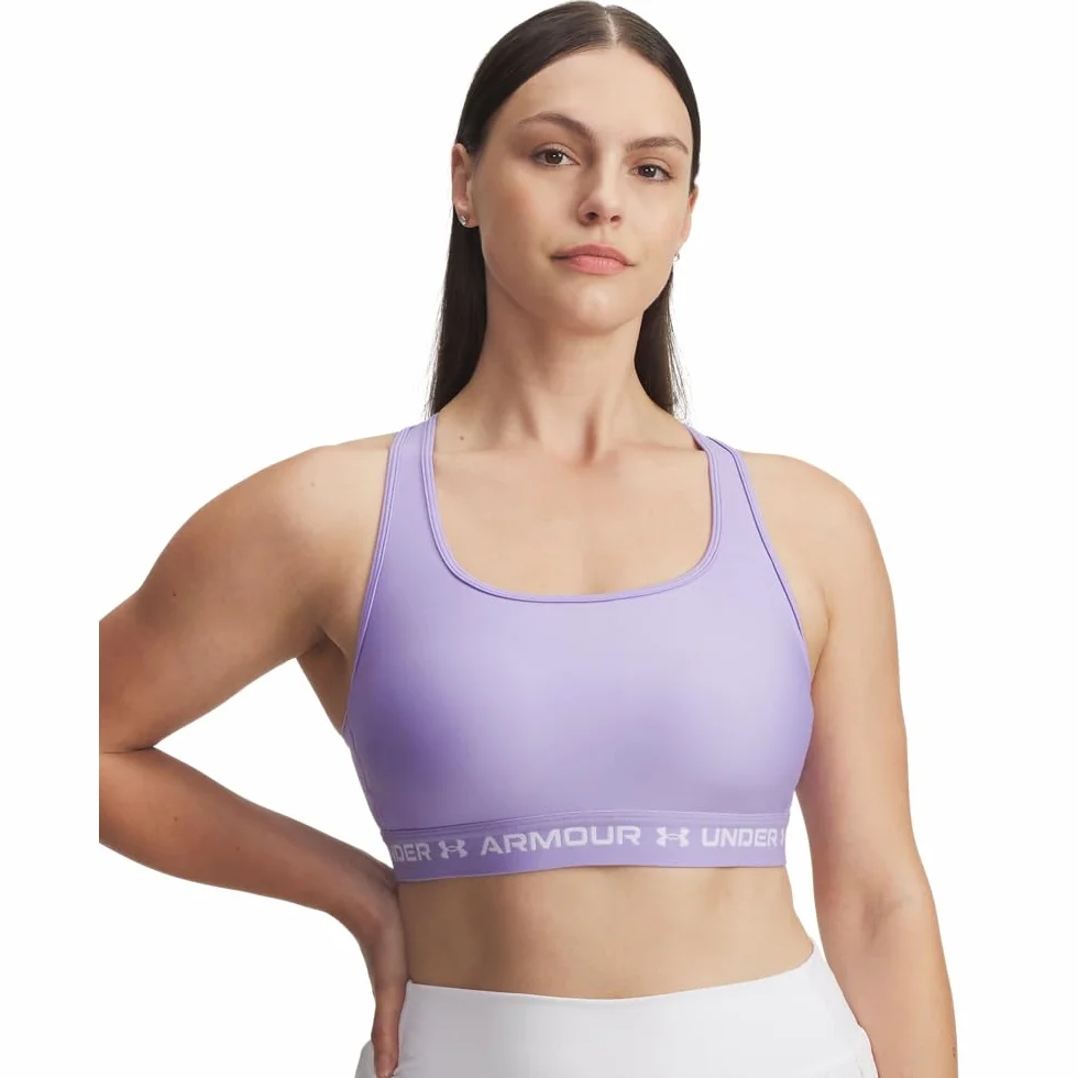 Under Armour UA Crossback Mid Bra, Brassière de sport running femme, Noir/Jet Gris, L