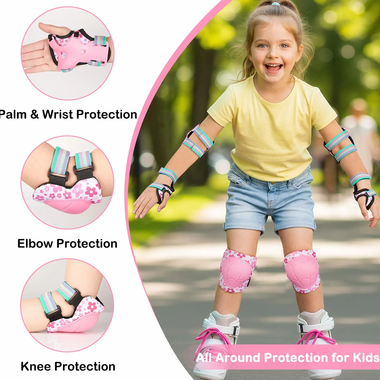 MHJY Genouillère Enfant Protection Roller Velo Fille Coudières Protège-Poignets Garçons Protege Genoux 7 en 1 pour Velo Skateboard Trotinette Patinage 3-8 Ans