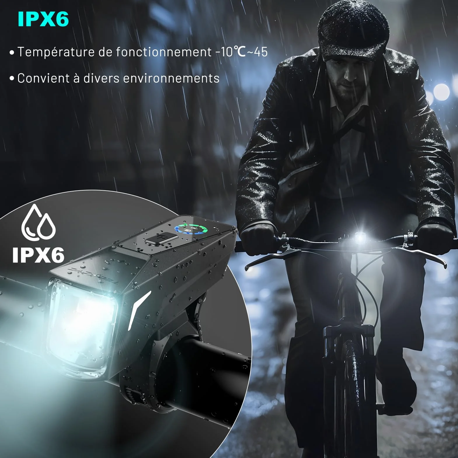 TECHCYC Lumière Vélo avec Capteur de Lumière, Éclairage Vélo Faisceau d'Inondation, 5+2 Modes de Luminosité Lampe Vélo LED Avant et Arrière, Rechargeable par USB, Étanche IPX6, Approuvé StVZO