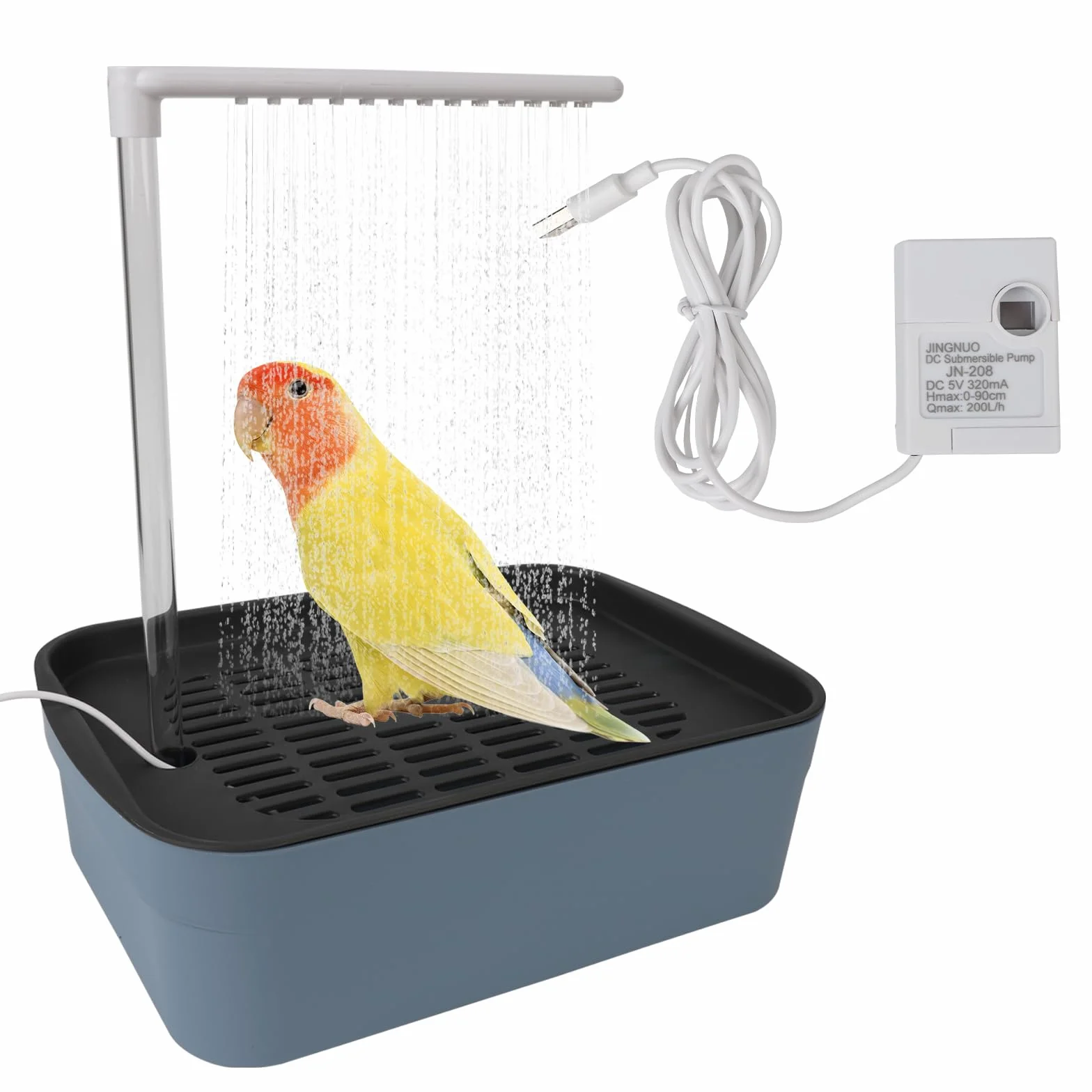 Baignoire pour Oiseaux avec Circulation d'Eau, Bac de Douche Automatique pour Perroquet, Câble USB, pour Perruche Cacatoès