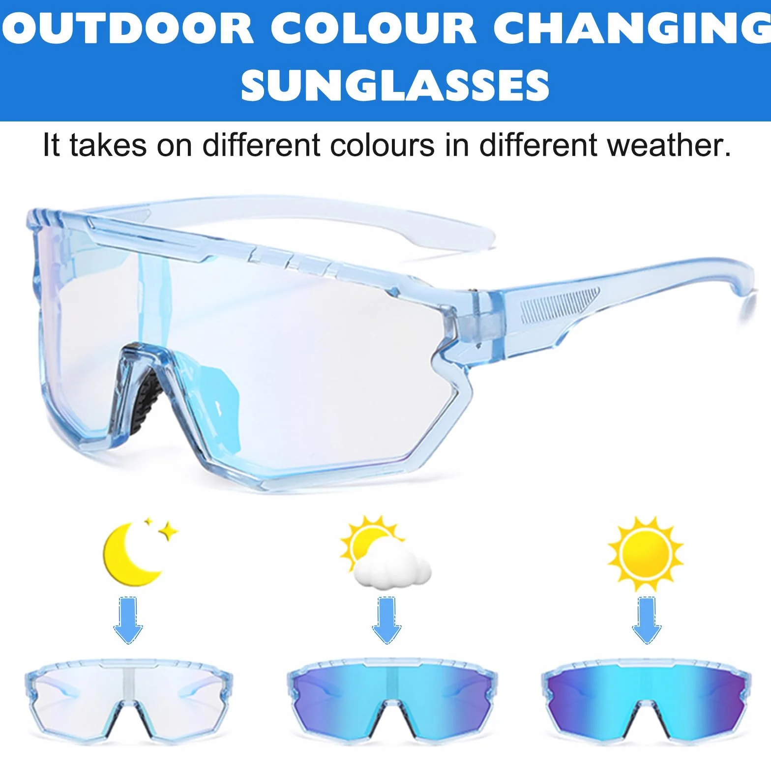 Lunette de Cyclisme Photochromique Homme Femme Lunette Vélo VTT Anti-UV400 Lunettes Photochromiques lunettes Running