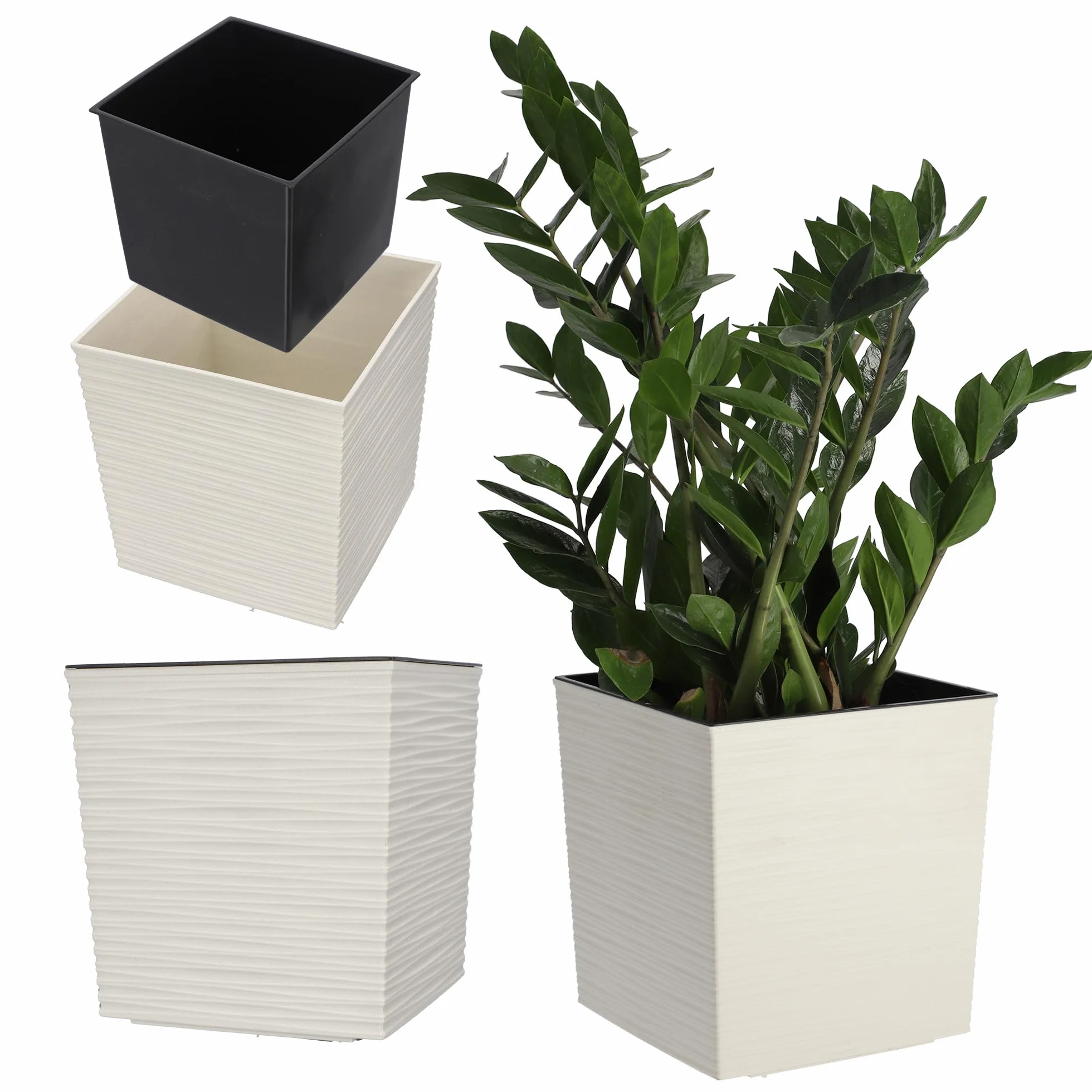 KADAX Jardinière Carrée 30.5 cm Crème Pot de Fleurs Plastique Intérieur Extérieur