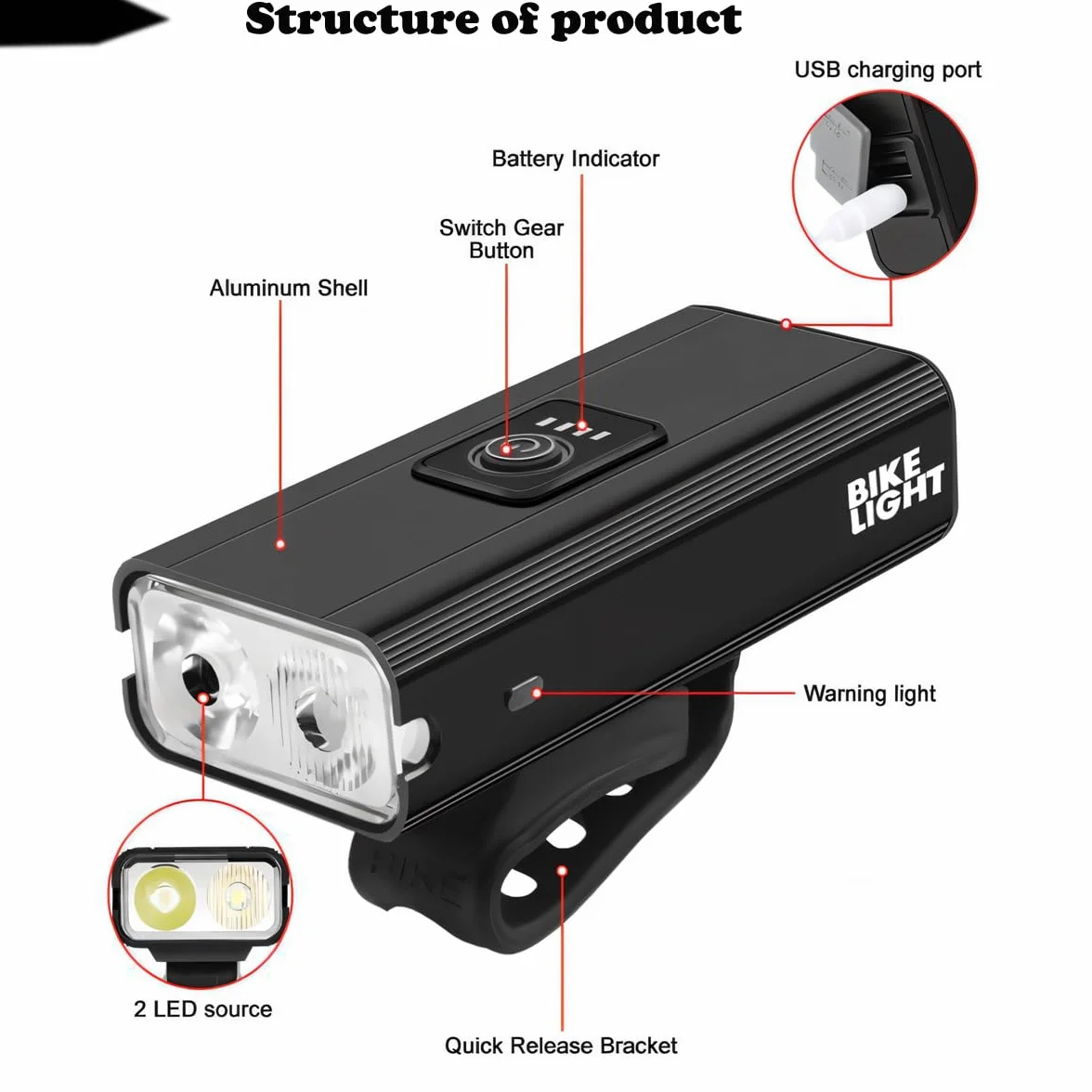 Éclairage Vélo, Ensemble Lumière Vélo LED Puissante USB Rechargeable Avant et Arrière, Lampe Vélo Etanche 6 Modes Phare de Vélo LED pour Cyclysme VTT, VTC, Bicyclette, etc