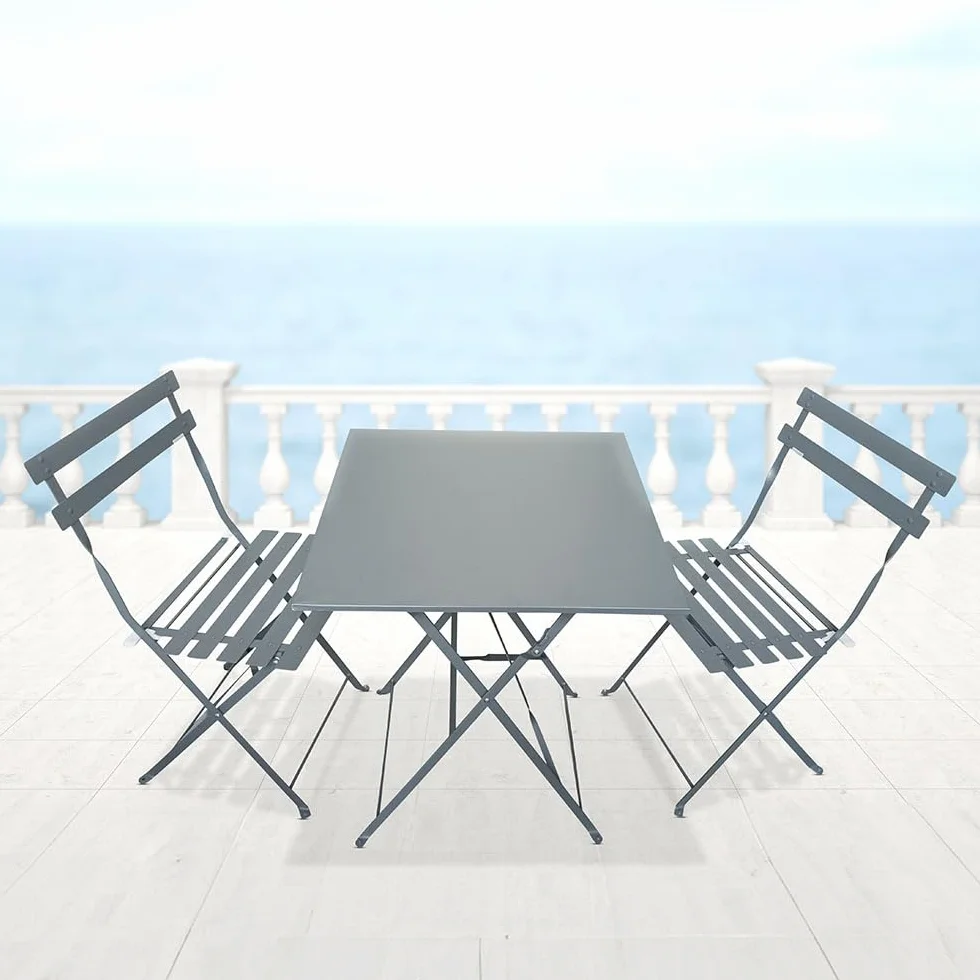Madalena Ensemble de Jardin Pliable Table de Bistrot Carrée 2 Chaises Gris