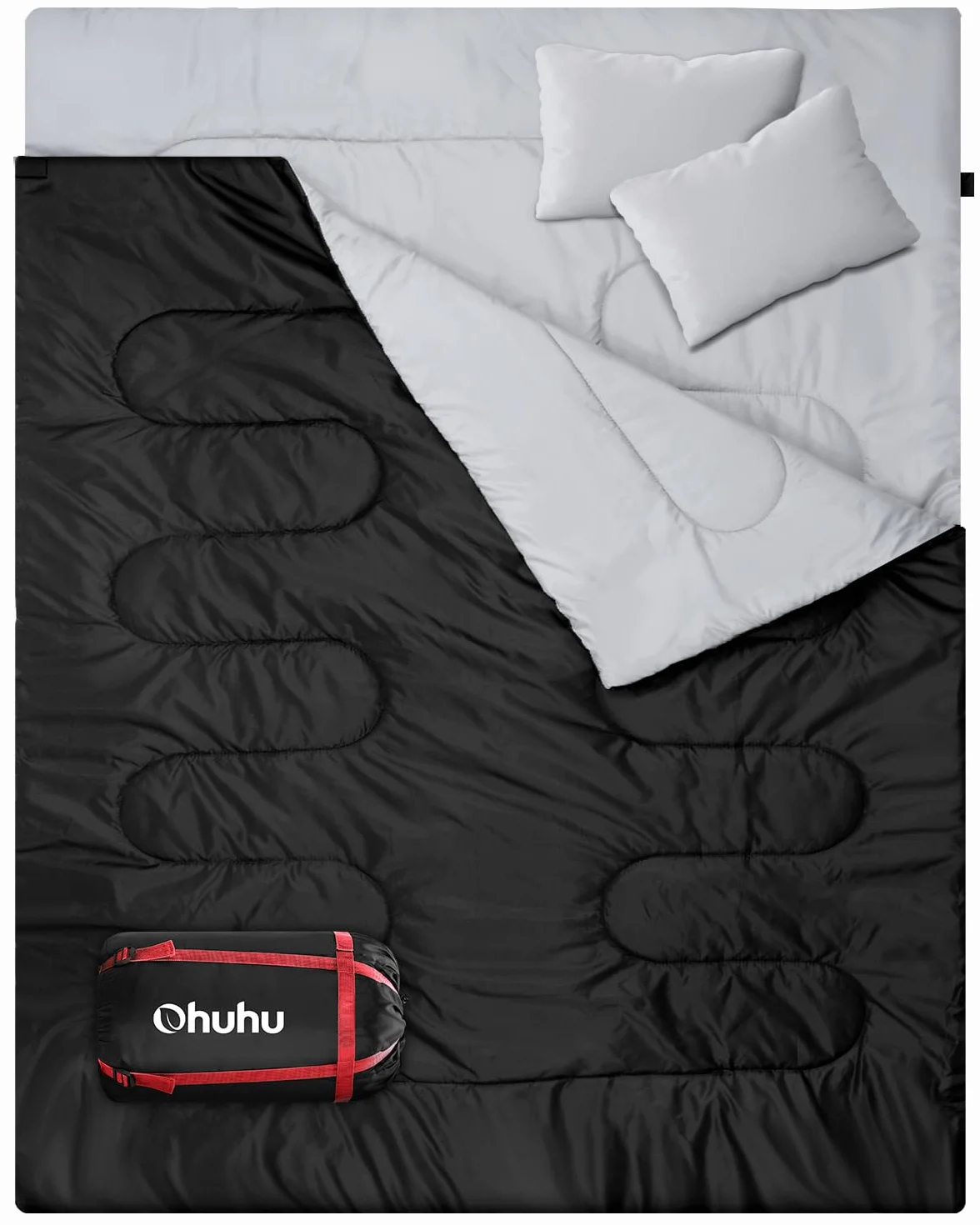 Ohuhu Sac de Couchage 2 Personnes 220x150cm Rectangulaire Camping avec Oreillers 2.75kg/3.5kg
