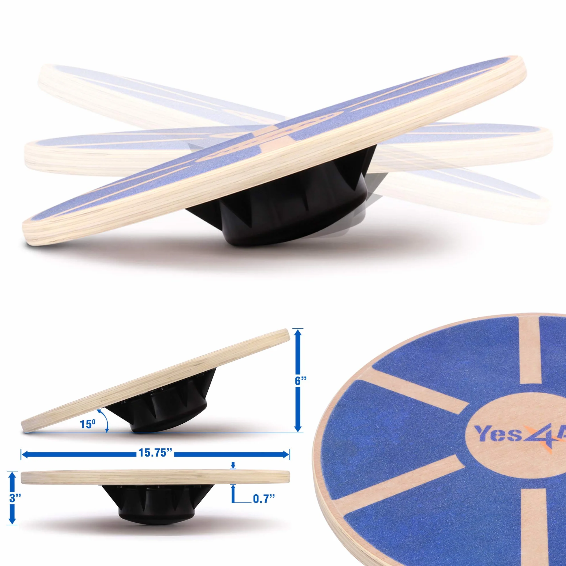 Yes4All Planche d'équilibre en bois – Exercice d'équilibre et de stabilité 40 cm de diamètre