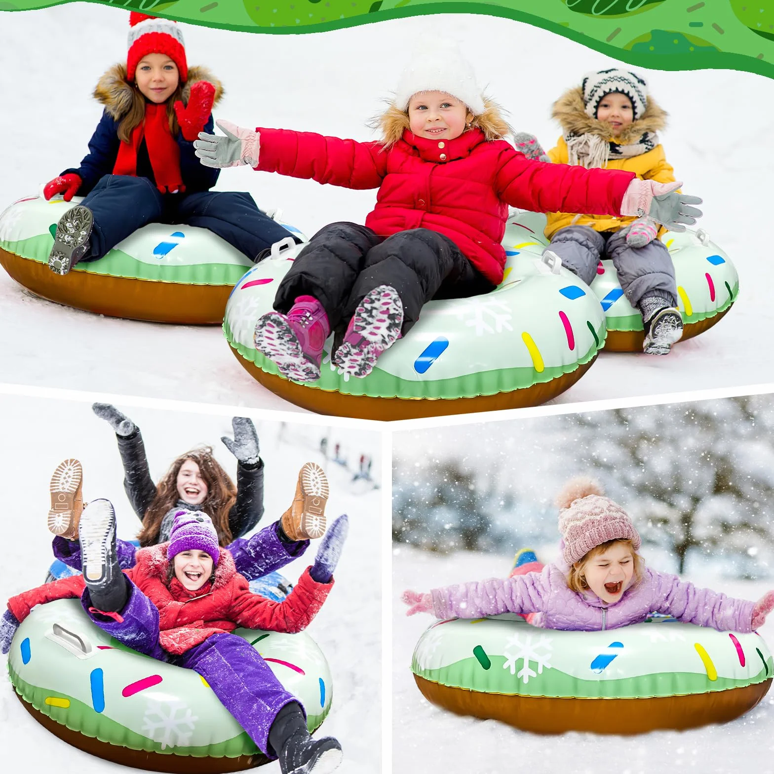 Tube à Neige Gonflable avec 2 Poignées, SilverChry Luge à Neige Gonflable de 80 cm, Anneau de Ski Gonflable, Tube de Luge en PVC, Bouée de Neige Gonflable, Pneus de Ski pour Enfants et Adultes