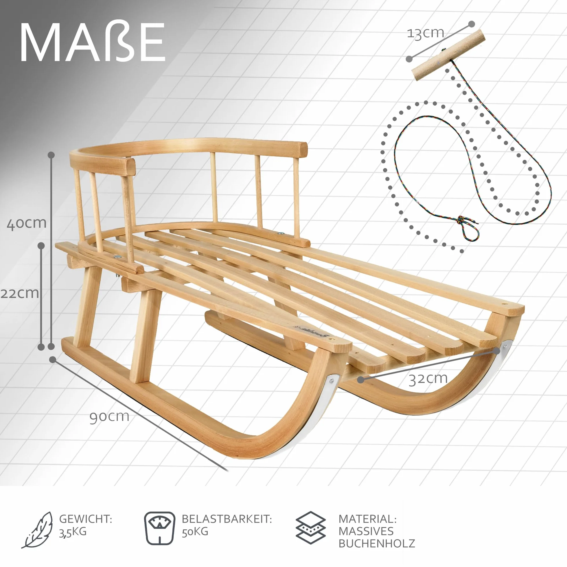 BambiniWelt by Rafael K. Davoser Luge en bois pour enfant avec dossier 90 cm