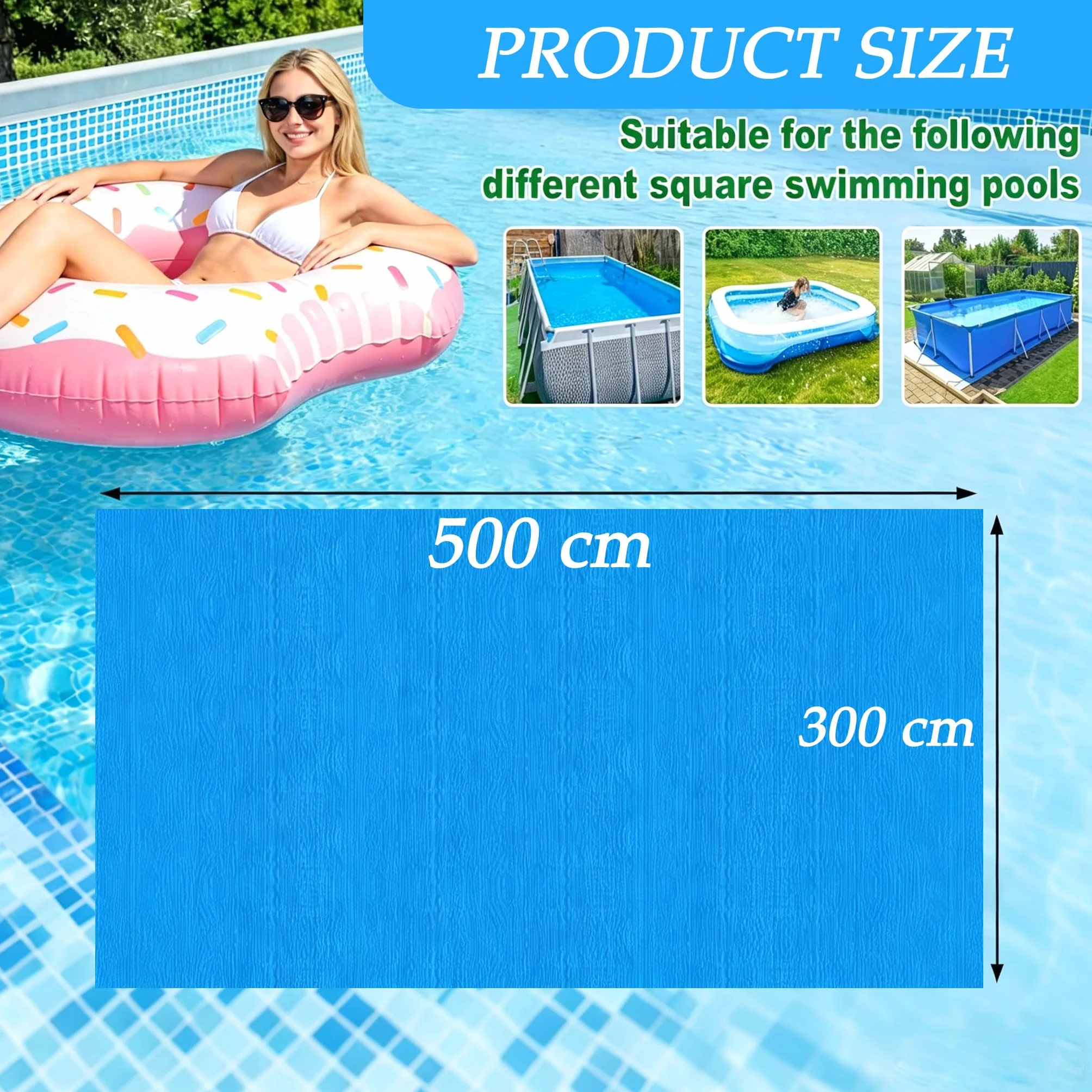 Bâche de Sol rectangulaire 5 x 3 m imperméable en polyéthylène pour Piscine Hors Sol