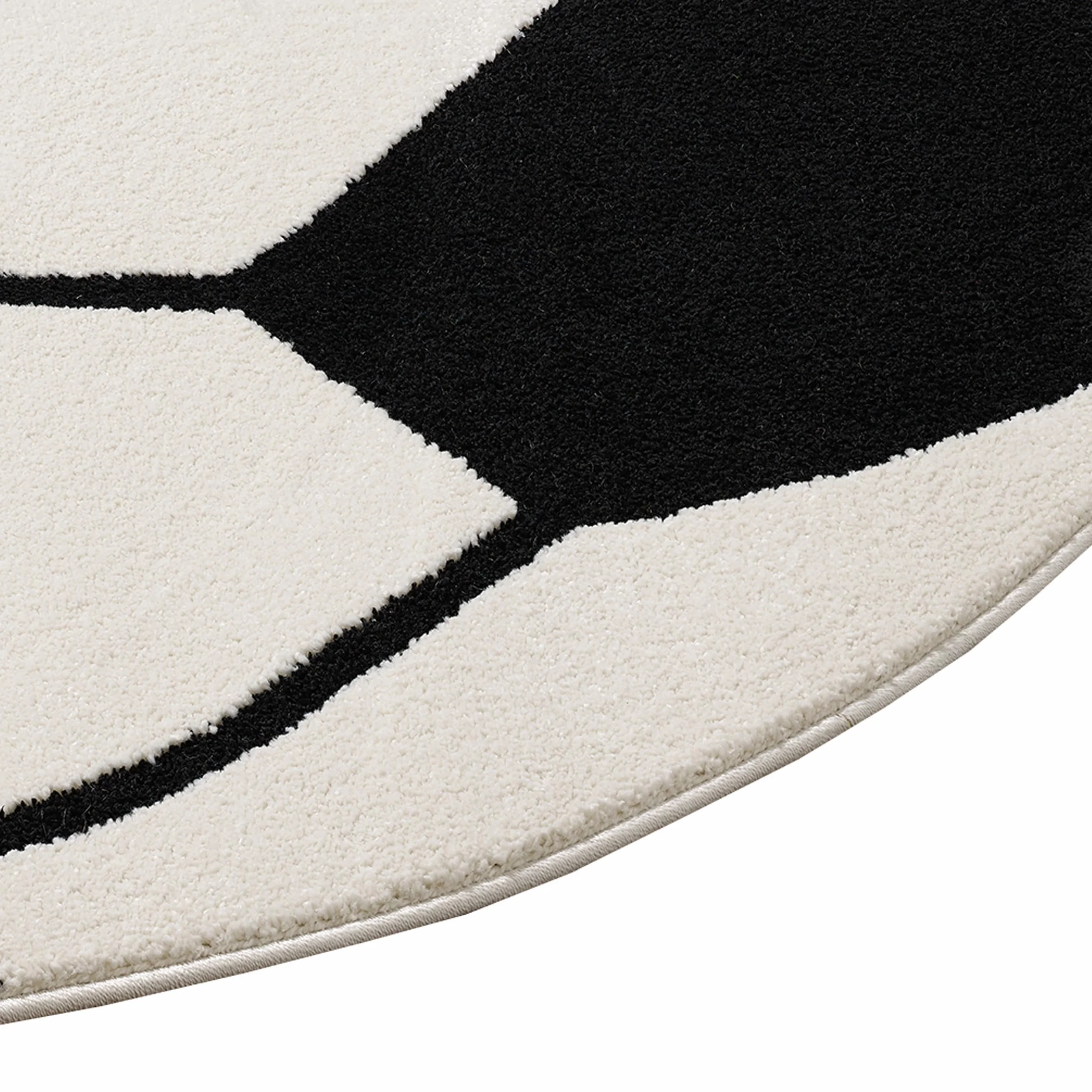 Tapis Enfant Rond Football Effet 3D 200 cm Noir Blanc