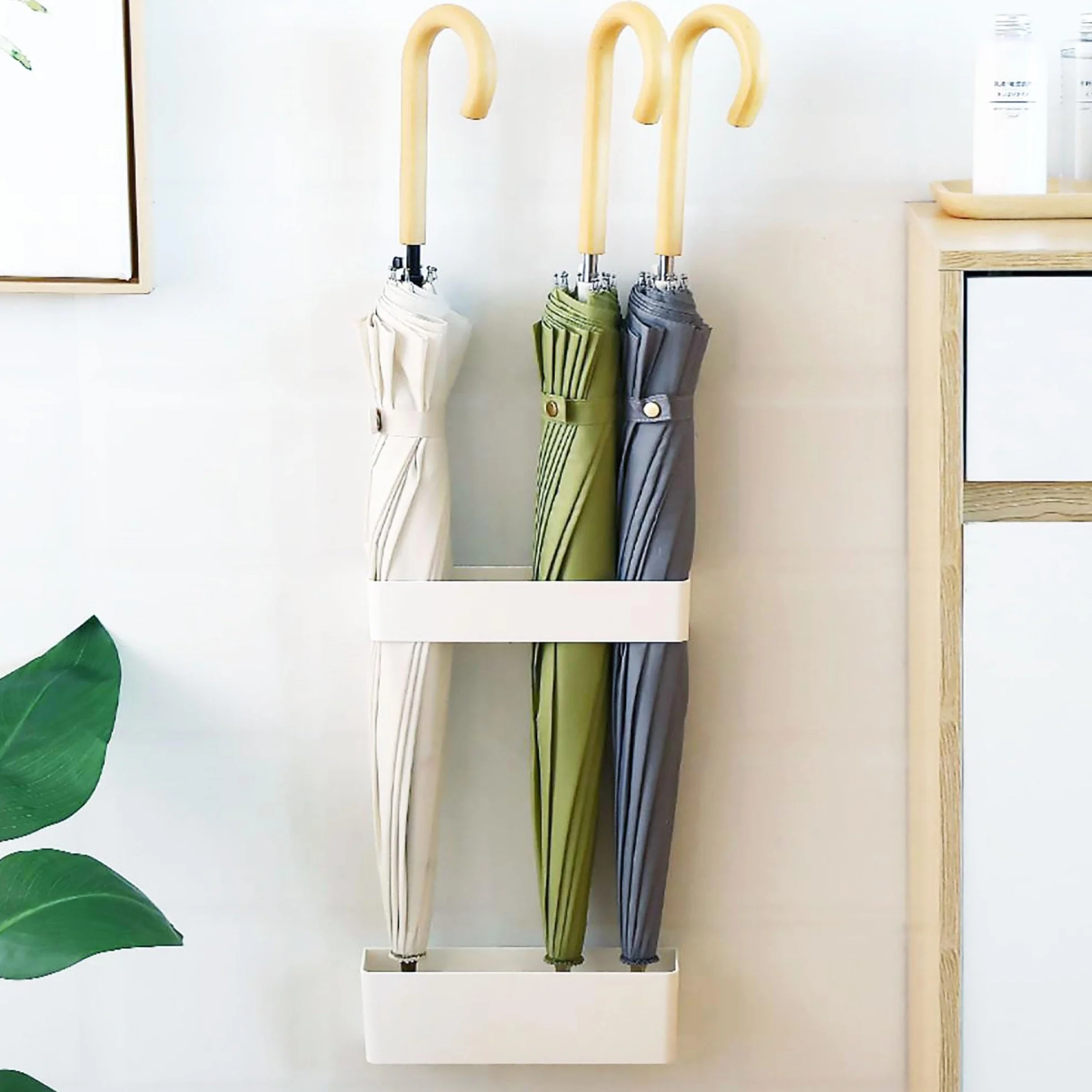 Porte Parapluie à Fixation Murale avec Réceptacle d'Eau Amovible, Support Parapluie Organisateur d'Espace
