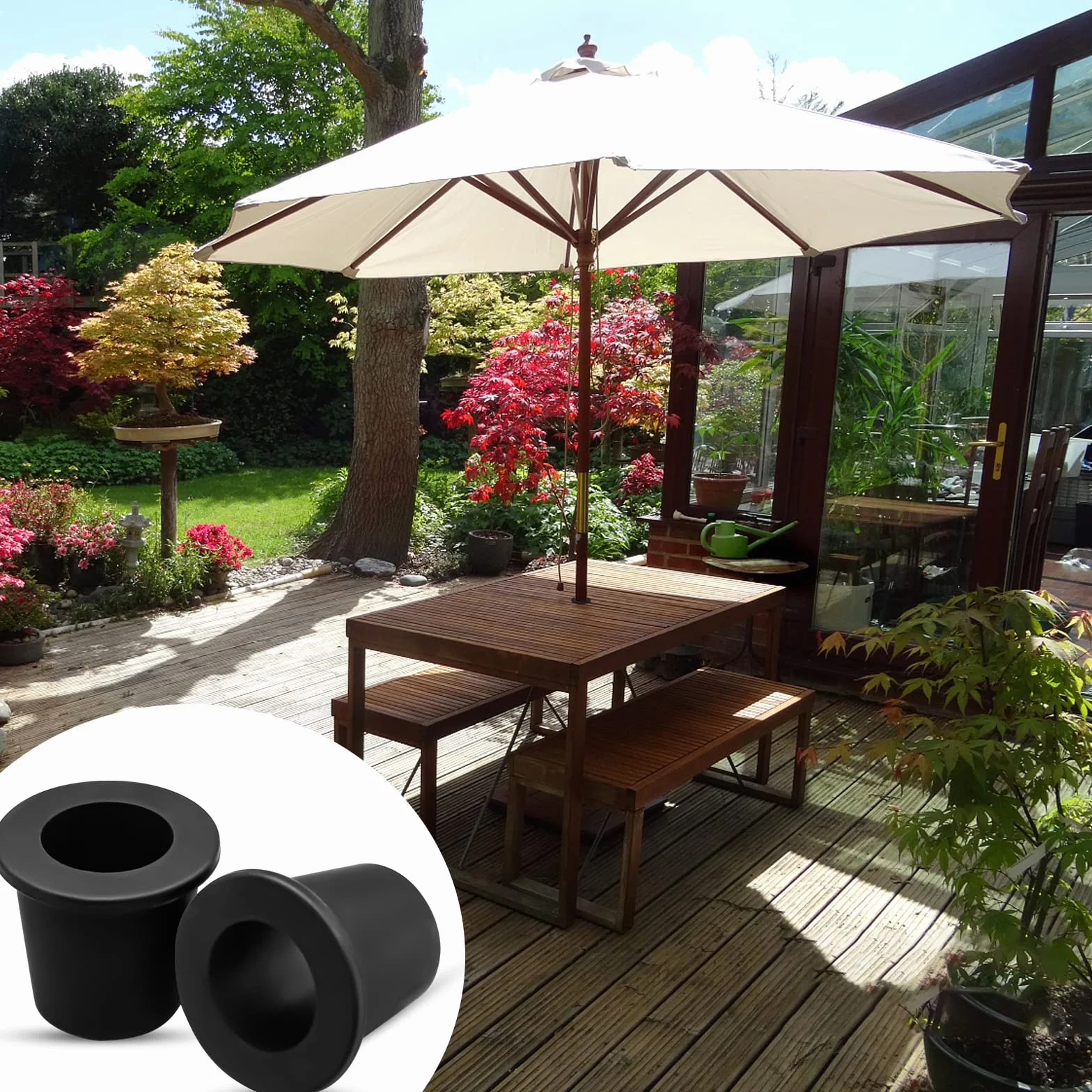 Lot de 2 anneaux de trou pour parasol de table d'extérieur, manchon en silicone, stabilisateur conique