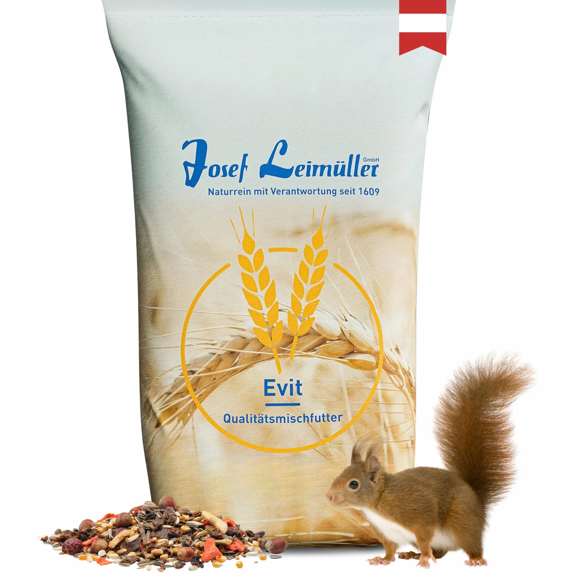 Leimüller Nourriture pour écureuils Premium 1 kg - Mélange avec Noisettes entières et vers de Farine