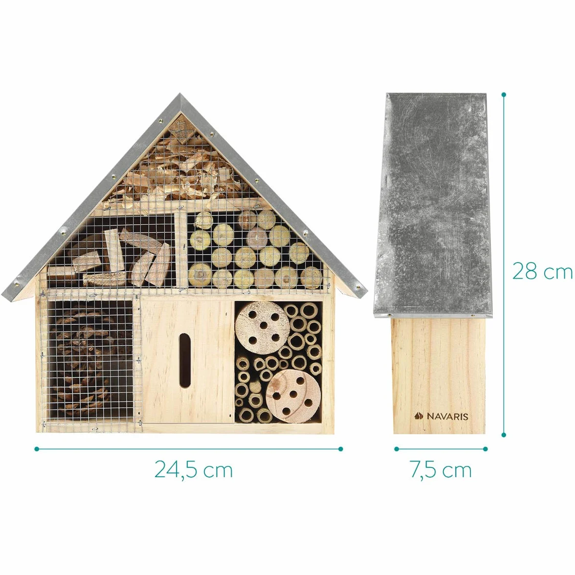 Navaris Hôtel Insecte en Bois Cabane abri Taille M 28 x 24,5 x 7,5 cm Maisonnette Refuge Abeille Coccinelle Papillon