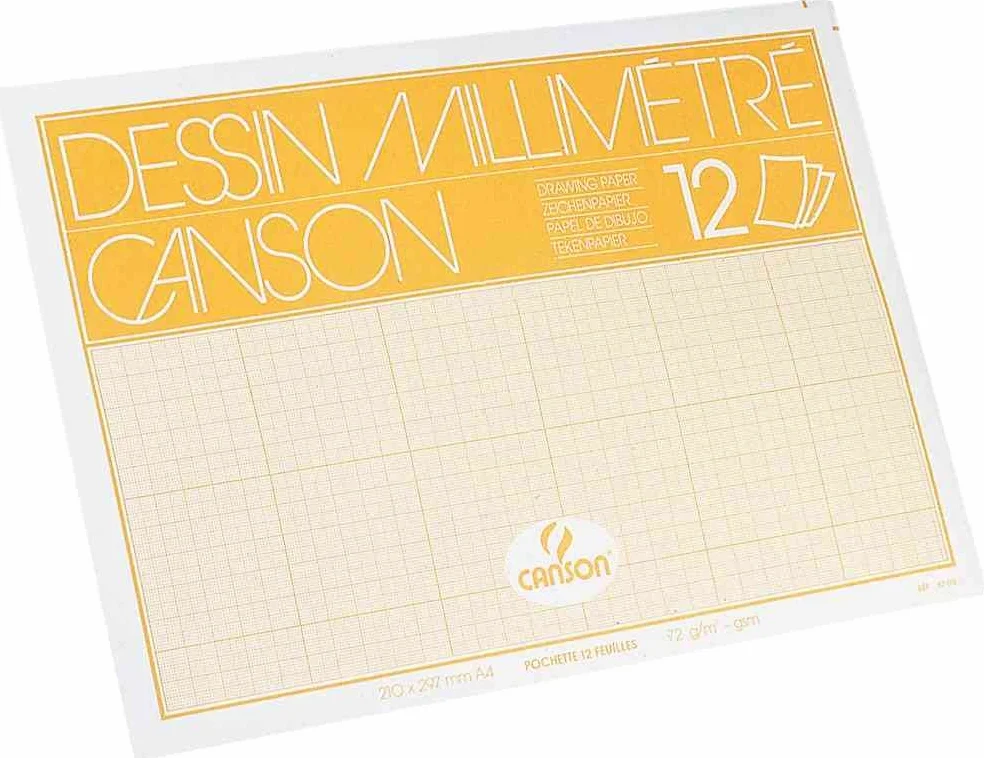 CANSON Papier millimétré A4 90 g Bistre Pochette 12 feuilles