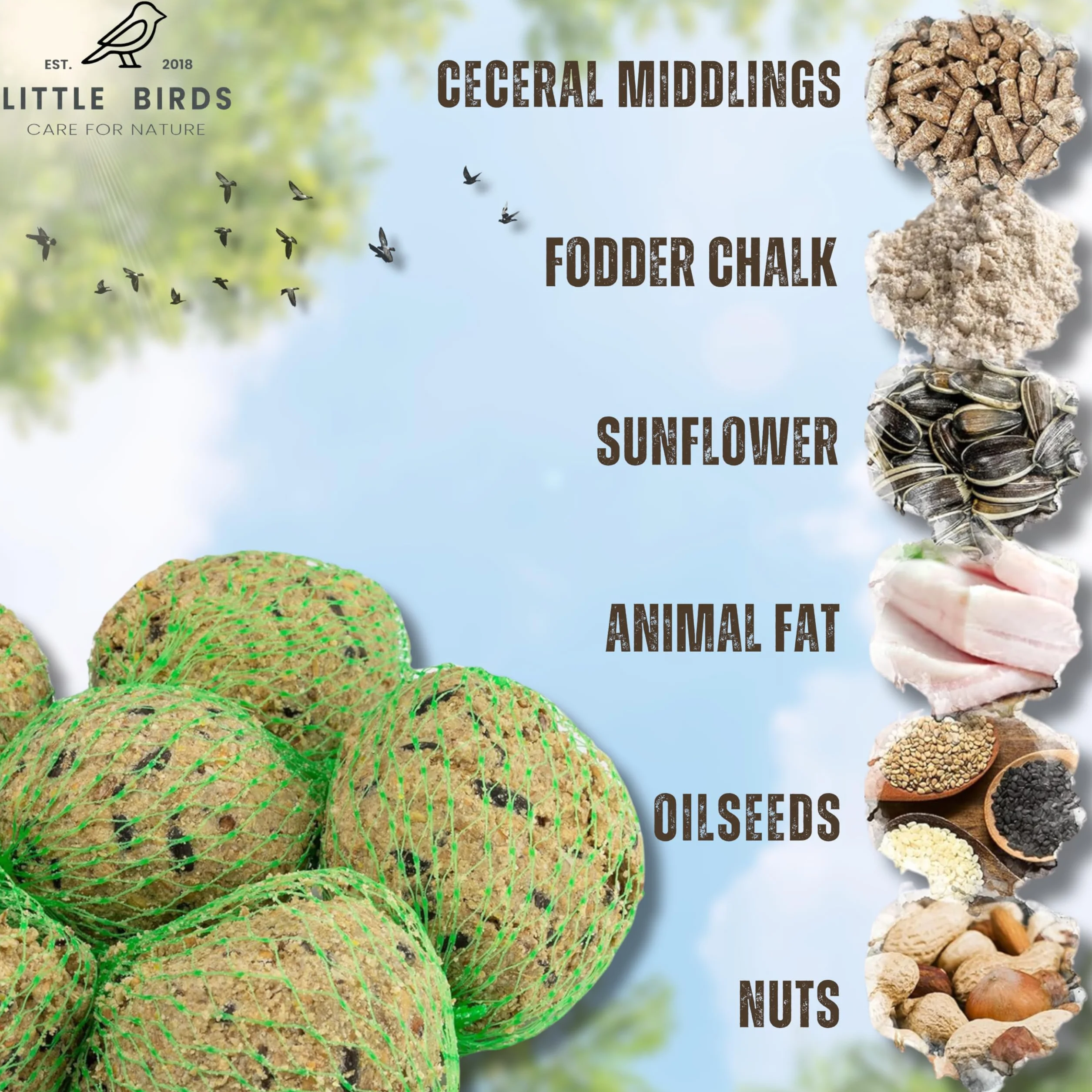 Care4Nature 30 Boules de Graisse Oiseaux du Jardin avec Filet - Ingrédients Naturels