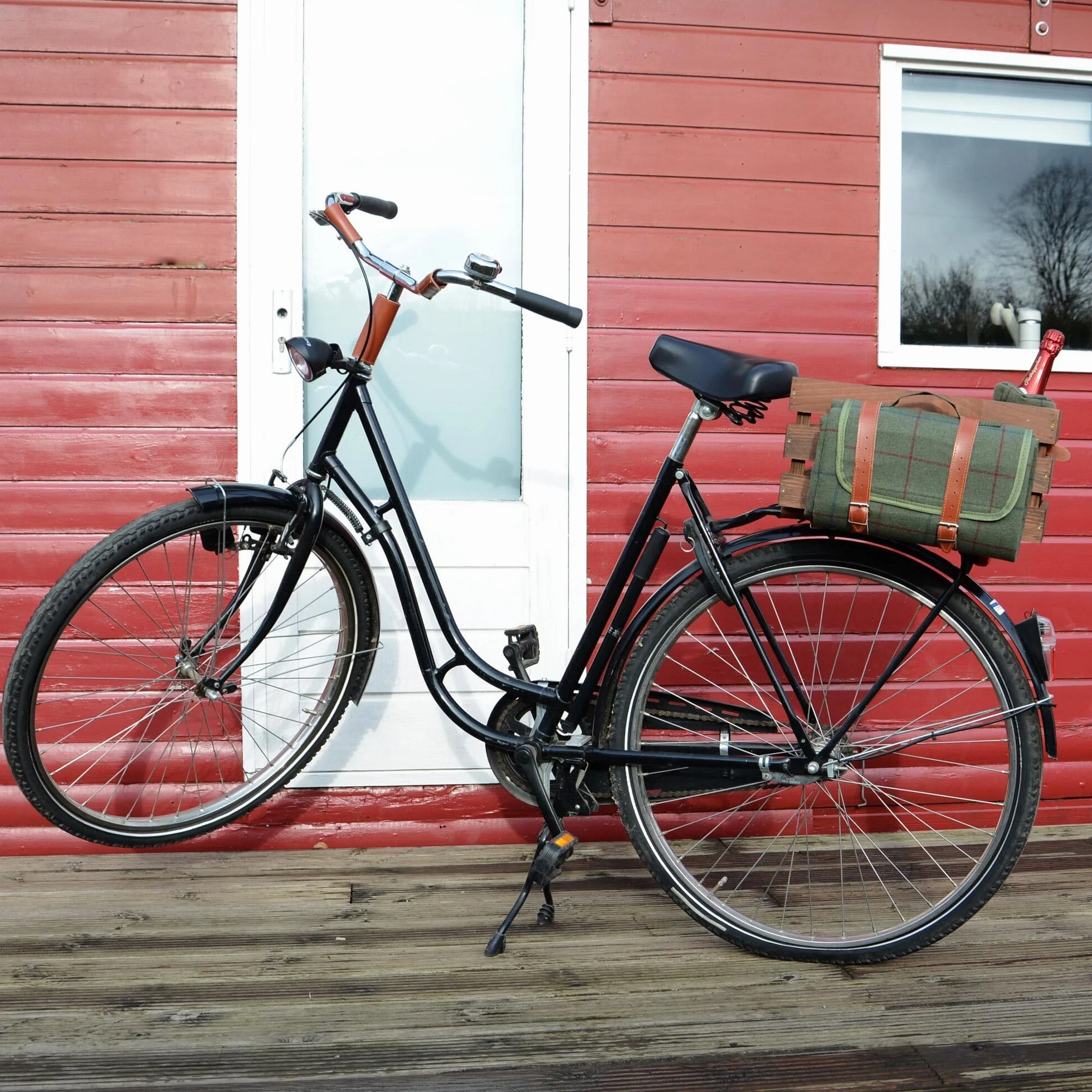 UNUS Caisse pour vélo avec panier arrière en bois, couverture de pique-nique et porte-bouteille