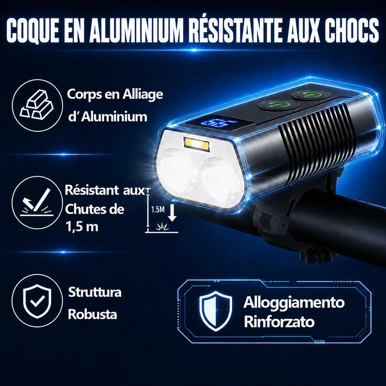 REHKITTZ Lumiere Velo 3300 Lumen Super Lumineux, 5000 mAh Autonomie Très Longue Rechargeable Lampe Velo avec Feu Antibrouillard et Indicateur de Puissance, Lumière Vélo Avant et Arrière