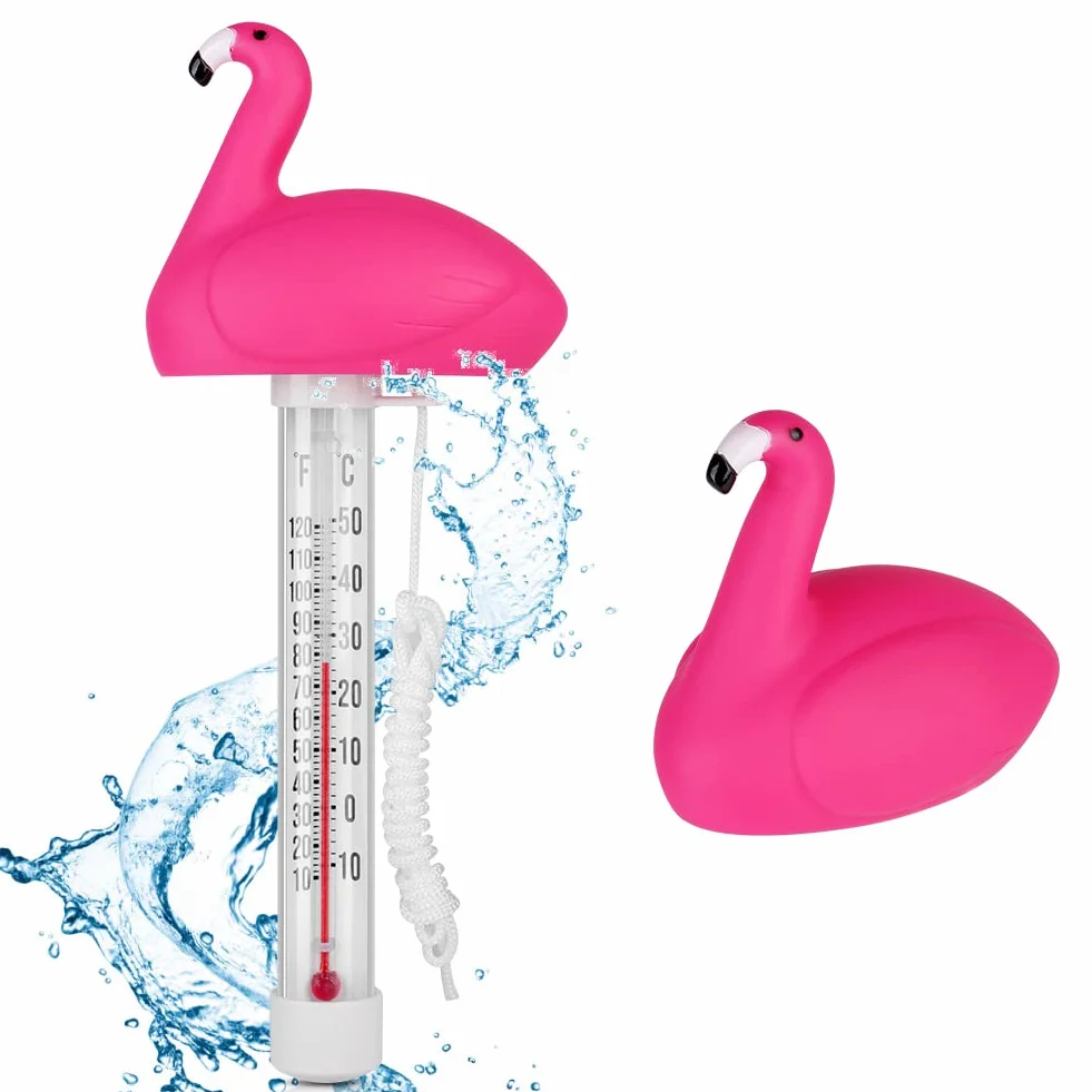 OFFCUP Thermomètre Piscine Flottant avec Ficelle pour Piscines Spas Aquariums (Flamant)