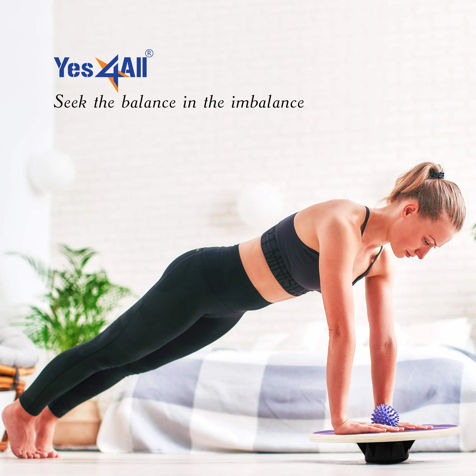 Yes4All Planche d'équilibre en bois – Exercice d'équilibre et de stabilité 40 cm de diamètre
