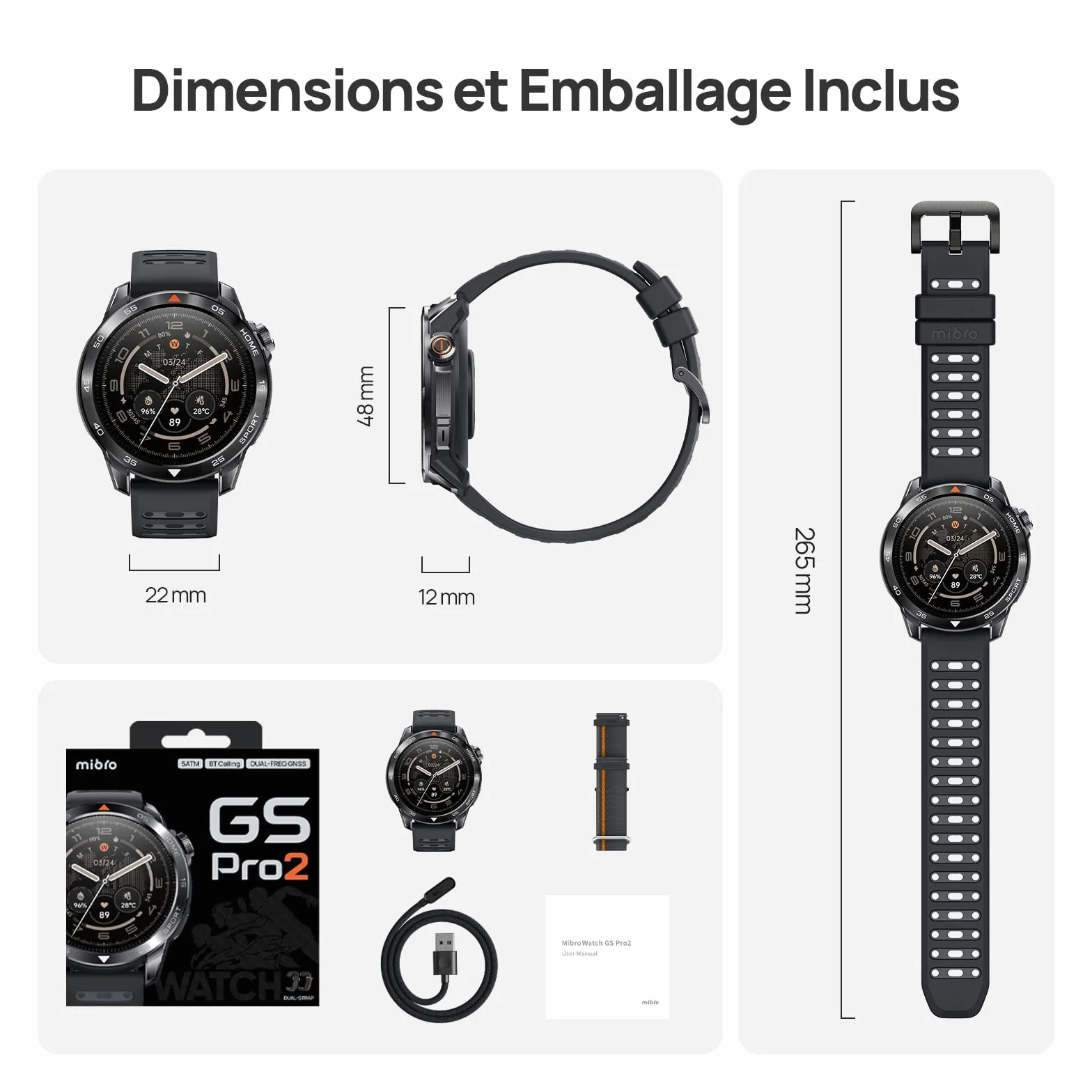Mibro GS Pro2 Montre Connectée Homme Sport 1,43" AMOLED GPS Running Randonnée 150 Modes Sportifs Appel Bluetooth Autonomie 20J Gris Foncé