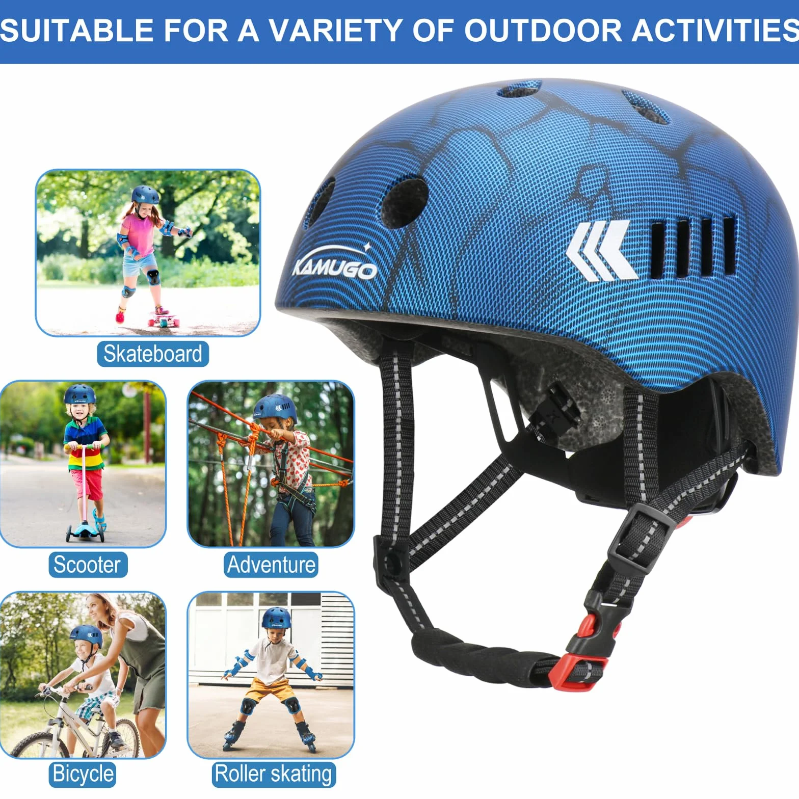 KAMUGO Casque Velo Enfant Ensemble, Casque pour Enfants pour garçons et Filles de 2 à 8 Ans, avec Un Ensemble d'équipement de Protection, Convient aux Scooters vélos Patins à roulettes