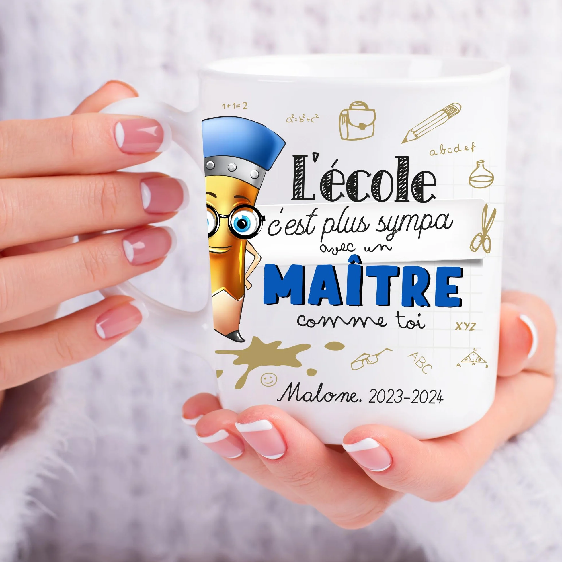 Mug personnalisé maître école fin d'année scolaire céramique blanc prénom imprimé fabrication française