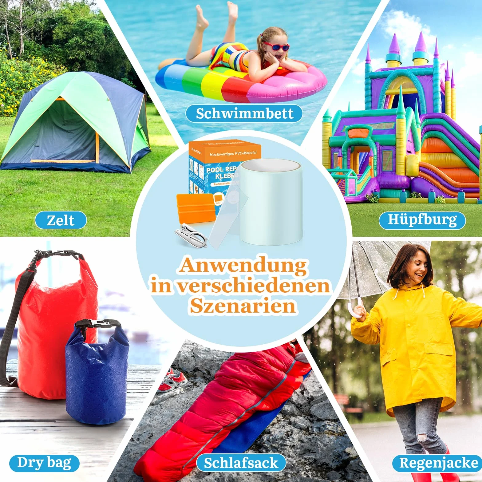 Kit Réparation Piscine Hymarvo 10x150cm Rustine PVC Imperméable Patch Ruban Adhésif Tubulaire