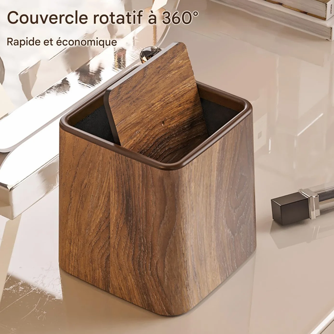 Poubelle de Bureau Rétro avec Couvercle Miniature Économiseur d'Espace