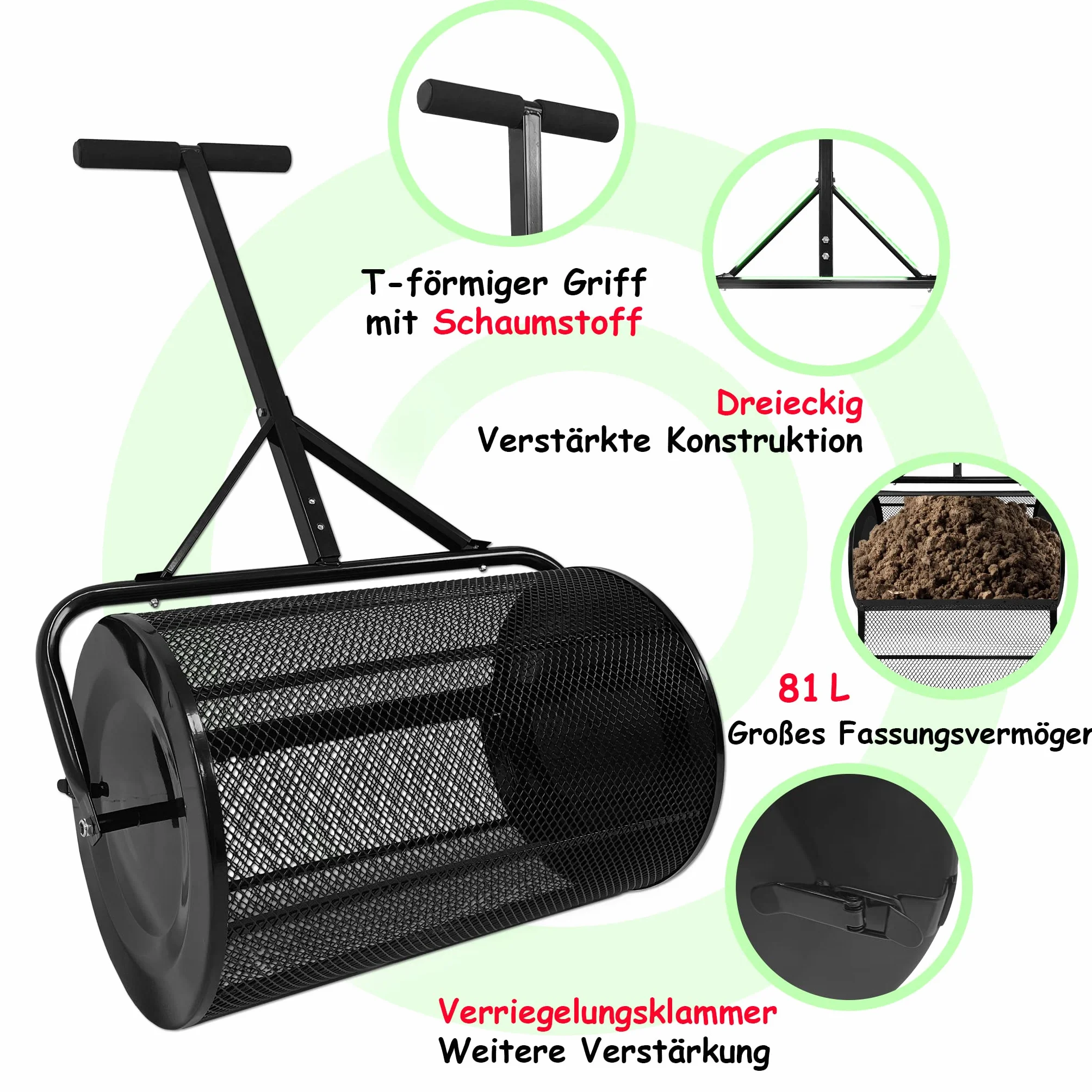 Épandeur de compost NAIZY 40x65x110 cm 81 l acier pour gazon engrais semences