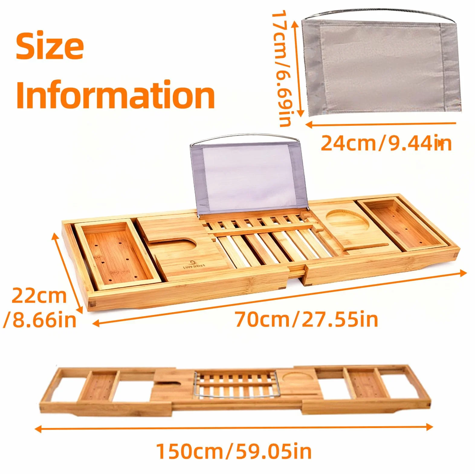 Plateau Baignoire Extensible Bambou Porte-Livre Réglable Antidérapant Naturel